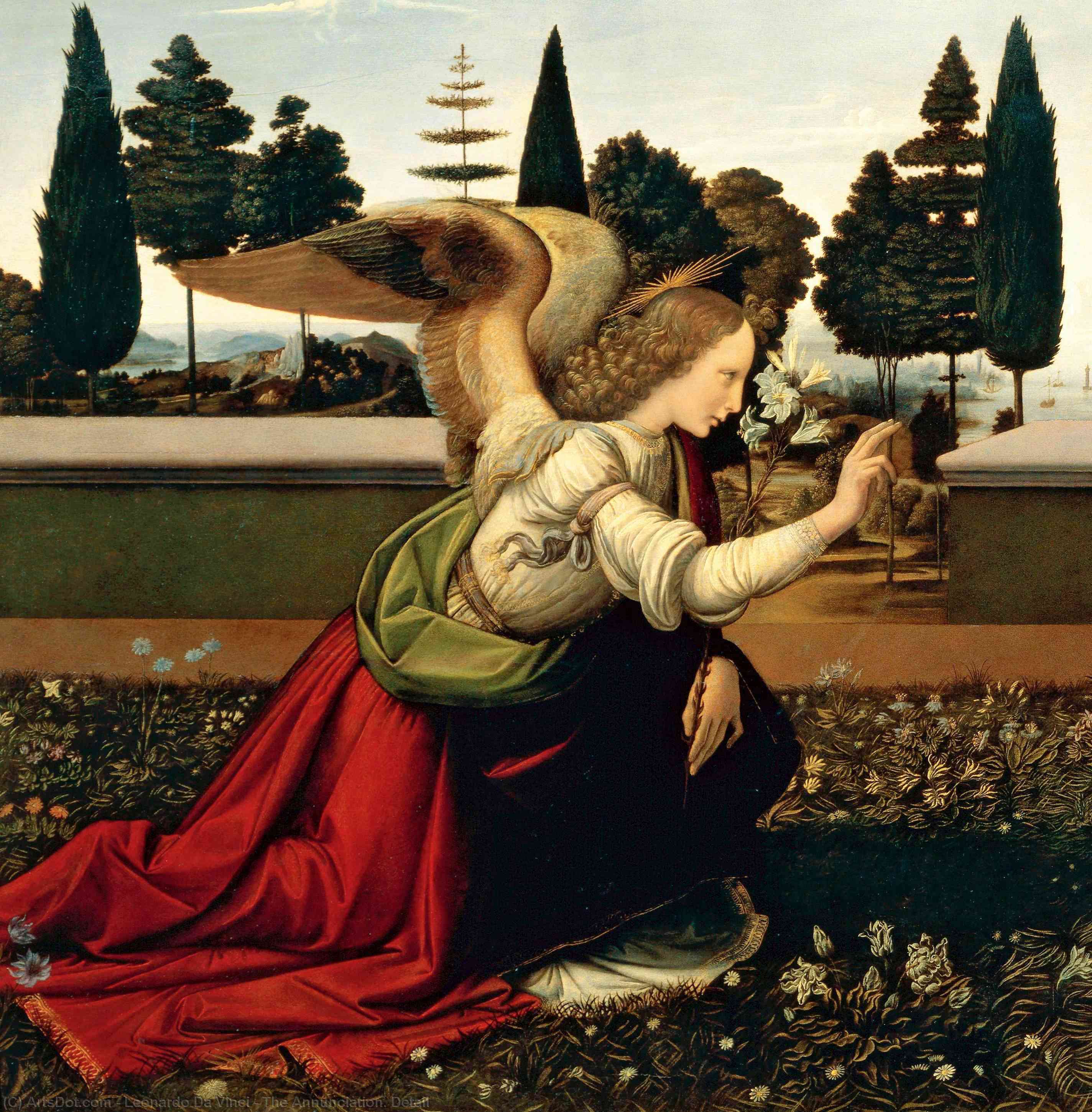 顺序 油畫 安能通论. 细节, 1475 通过 Leonardo Da Vinci (1452-1519, Italy) | ArtsDot.com