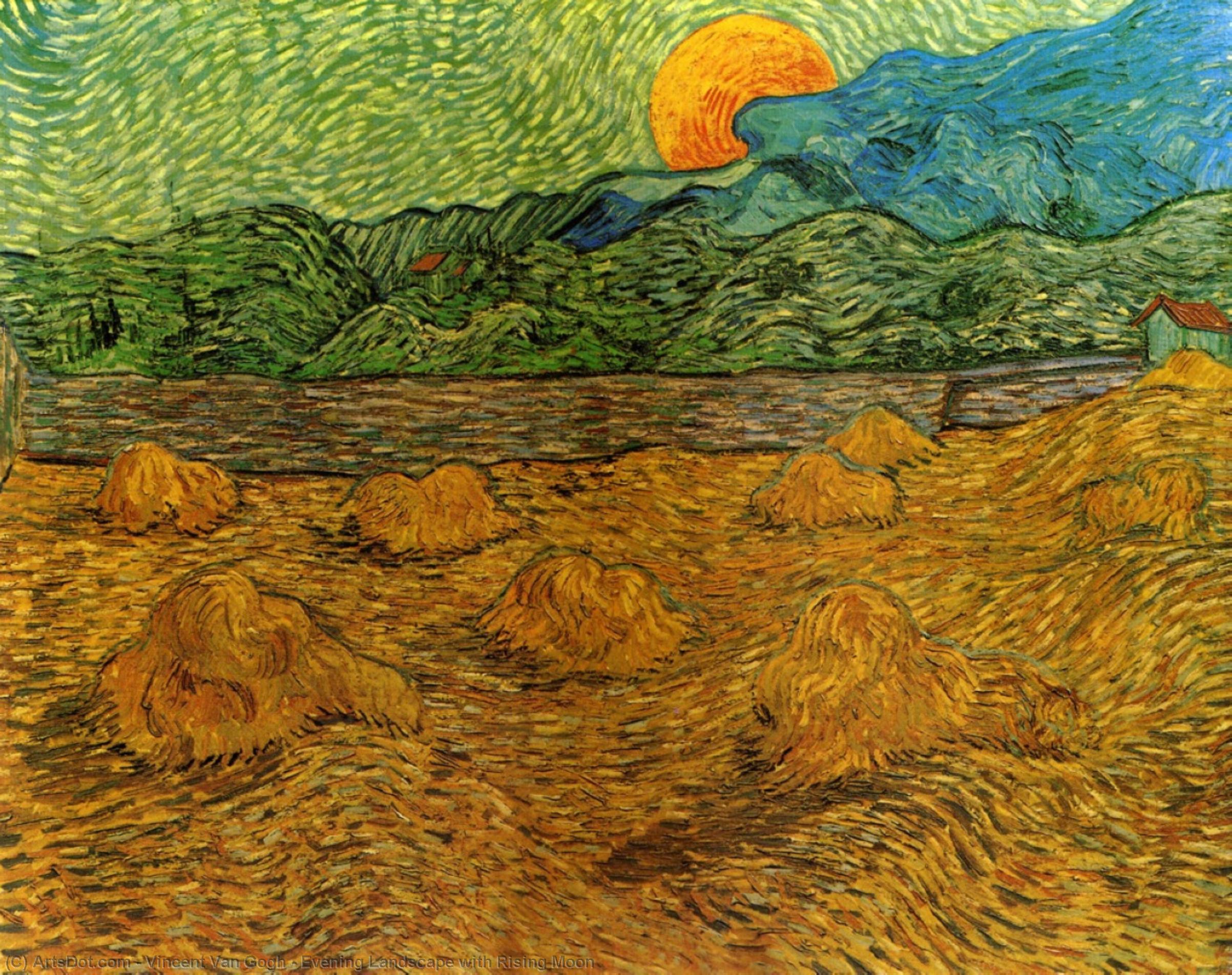 Buy Museum Art Reproductions Evening Landscape with Rising Moon, 1889 by Vincent Van Gogh (1853-1890, Netherlands) | ArtsDot.com
