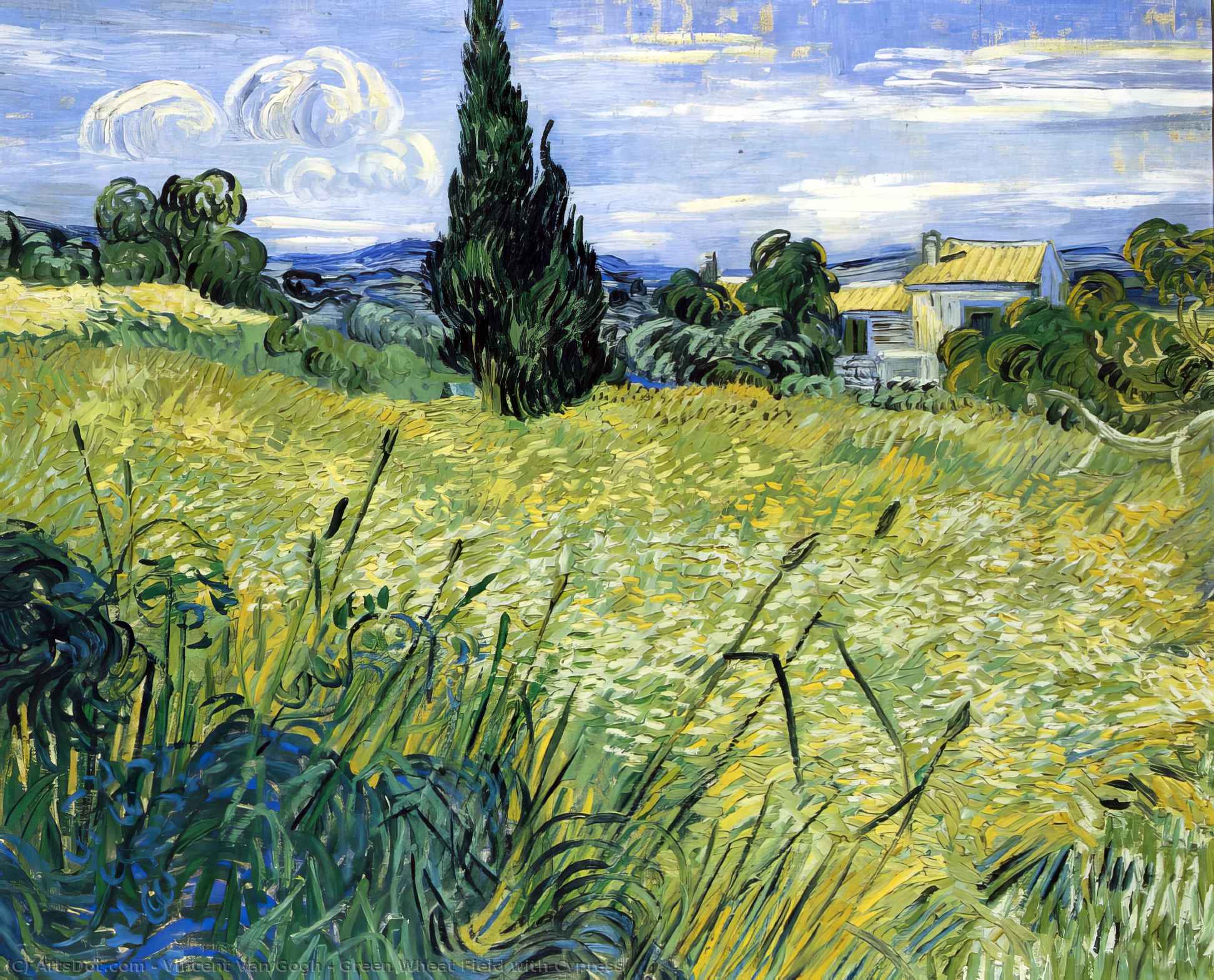 Bestellen Gemälde Reproduktionen Grünes Weizenfeld mit Zypressen, 1889 von Vincent Van Gogh (1853-1890, Netherlands) | ArtsDot.com