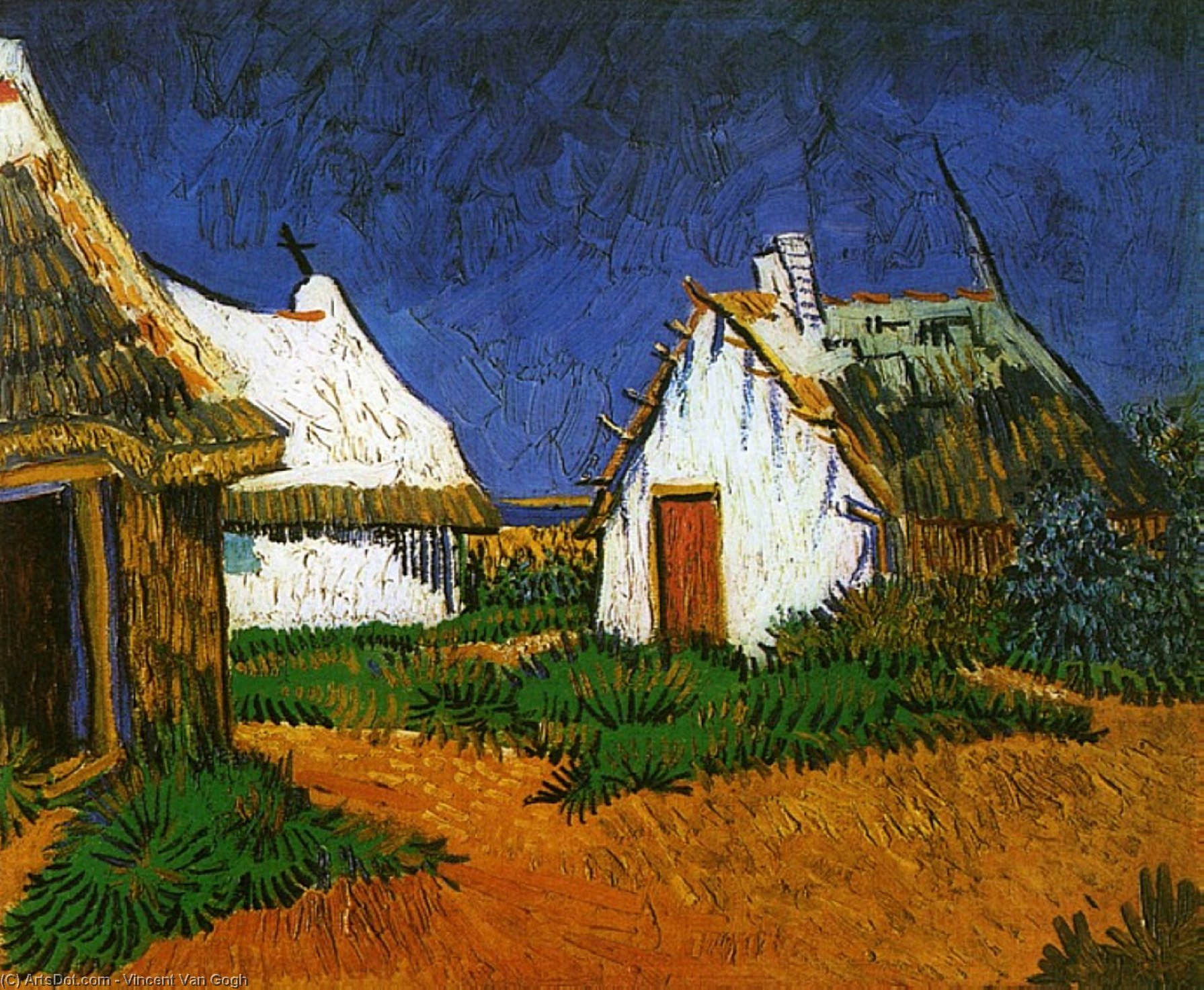 顺序 藝術再現 圣玛丽三间白色小屋, 1888 通过 Vincent Van Gogh (1853-1890, Netherlands) | ArtsDot.com