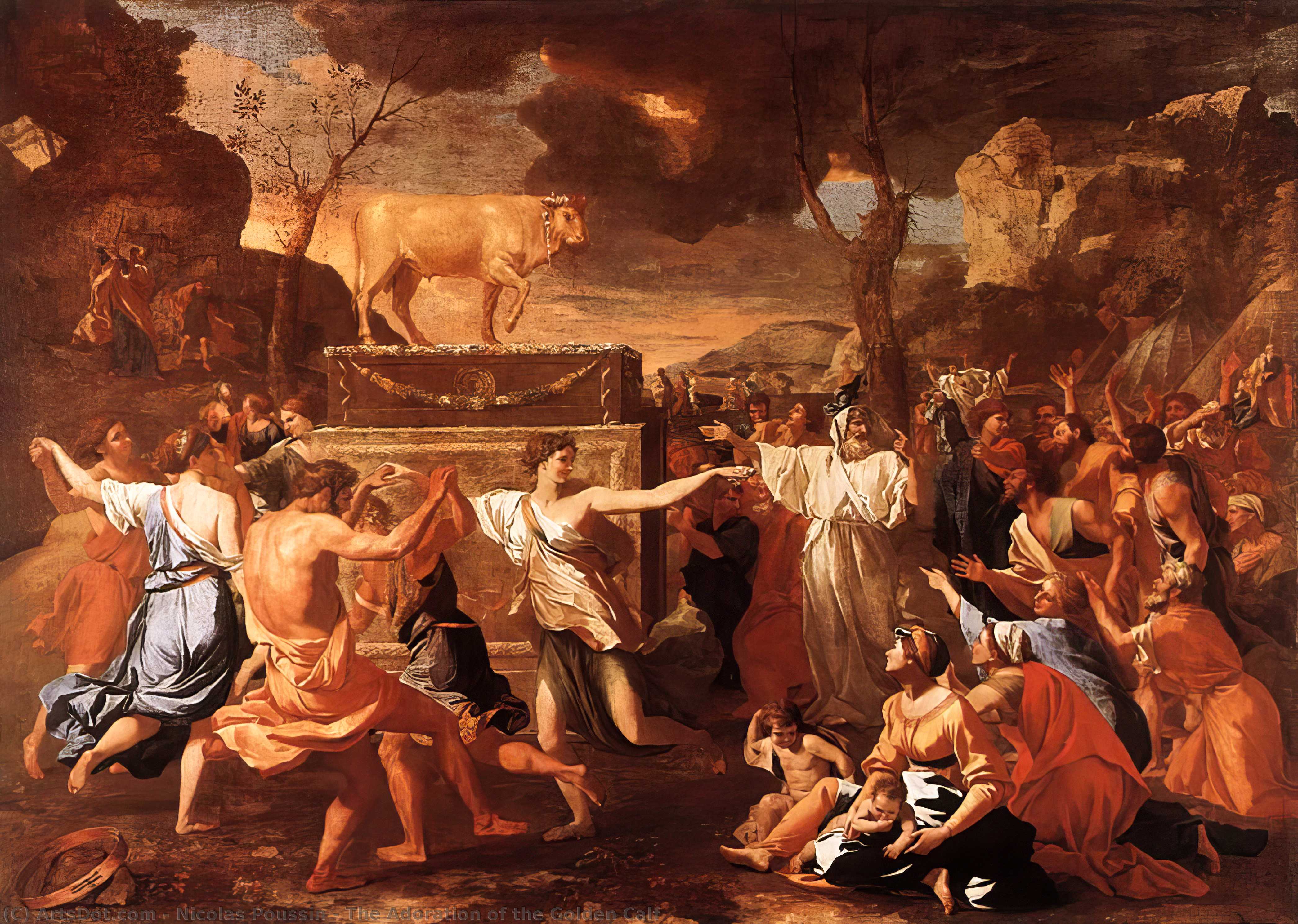 Compra Riproduzioni D'arte Del Museo L`adorazione del vitello d`oro, 1634 di Nicolas Poussin (1594-1665, France) | ArtsDot.com