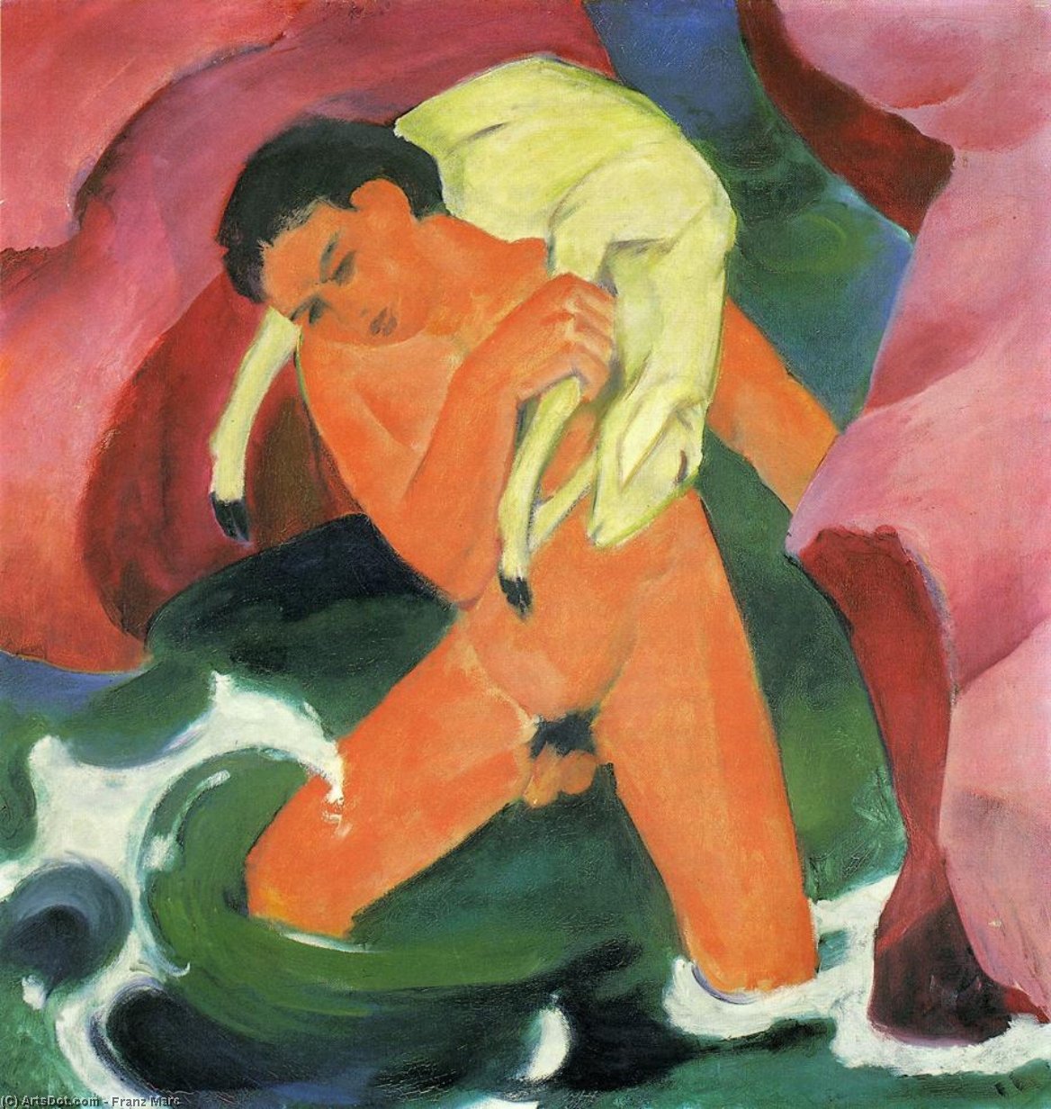 Erwerben Gemälde Reproduktionen Junger Junge mit einem Lamm, 1911 von Franz Marc (1880-1916, Germany) | ArtsDot.com