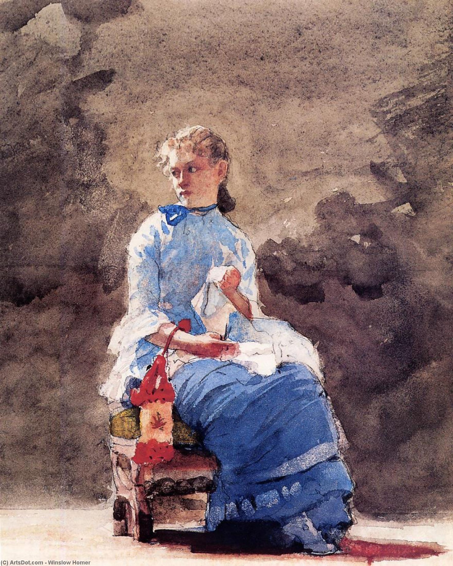 Pedir Reproducciones De Arte Mujer cosiendo, 1878 de Winslow Homer (1836-1910, United States) | ArtsDot.com