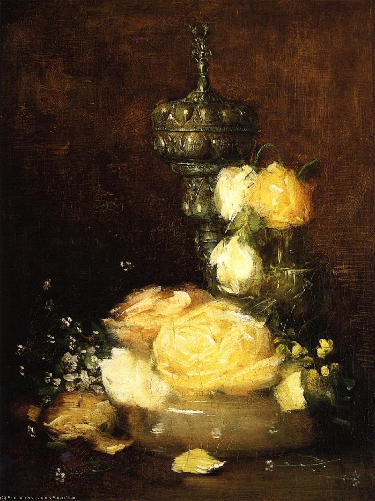 Order Paintings Reproductions Silver Chalice with Roses, 1882 by Julian Alden Weir (1852-1919, United States) | ArtsDot.com