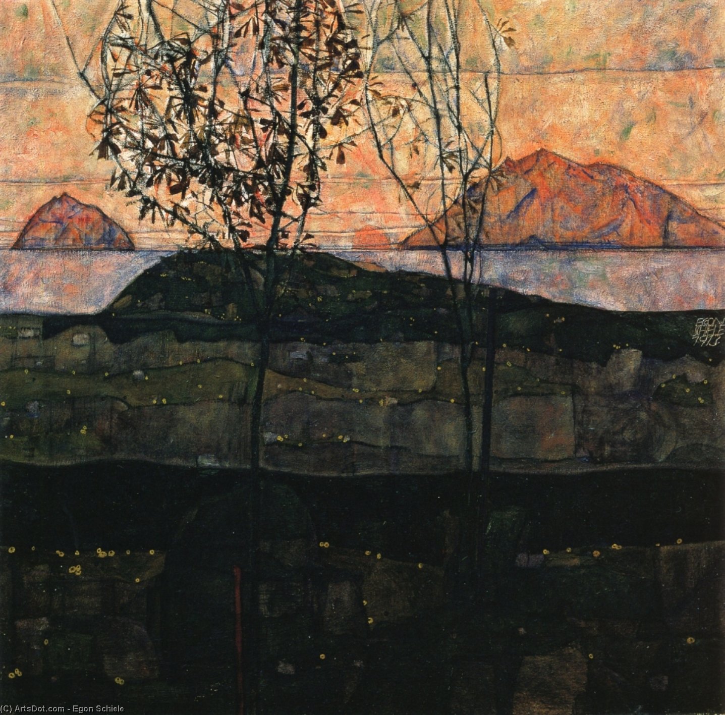 顺序 畫複製 设置太阳, 1913 通过 Egon Schiele (1890-1918, Croatia) | ArtsDot.com