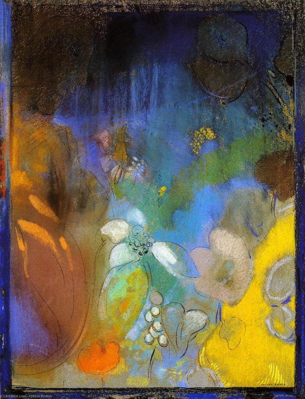 Erwerben Gemälde Reproduktionen Frau im Profil mit Blumen von Odilon Redon (1840-1916, France) | ArtsDot.com