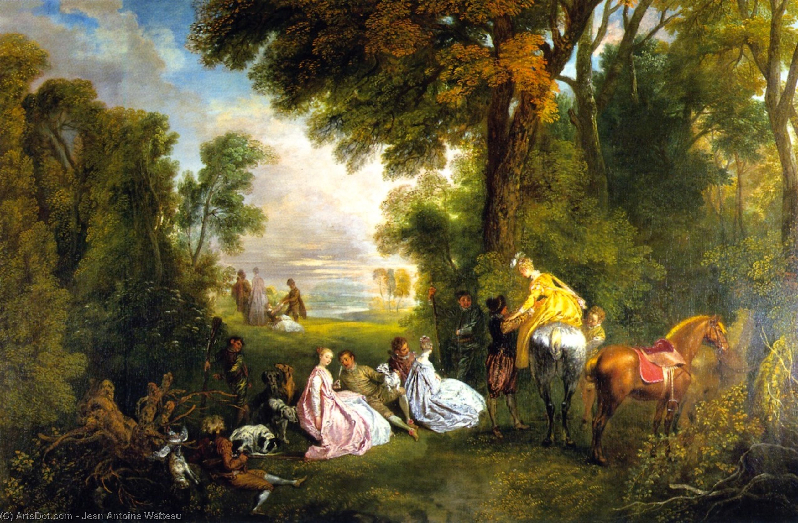 Ordinare Riproduzioni D'arte Alt durante la caccia, 1720 di Jean Antoine Watteau (1684-1721, France) | ArtsDot.com