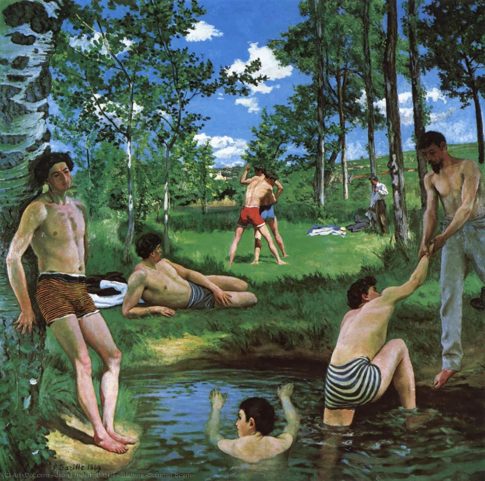 顺序 藝術再現 浴室(夏季场景), 1869 通过 Jean Frederic Bazille (1841-1870, France) | ArtsDot.com