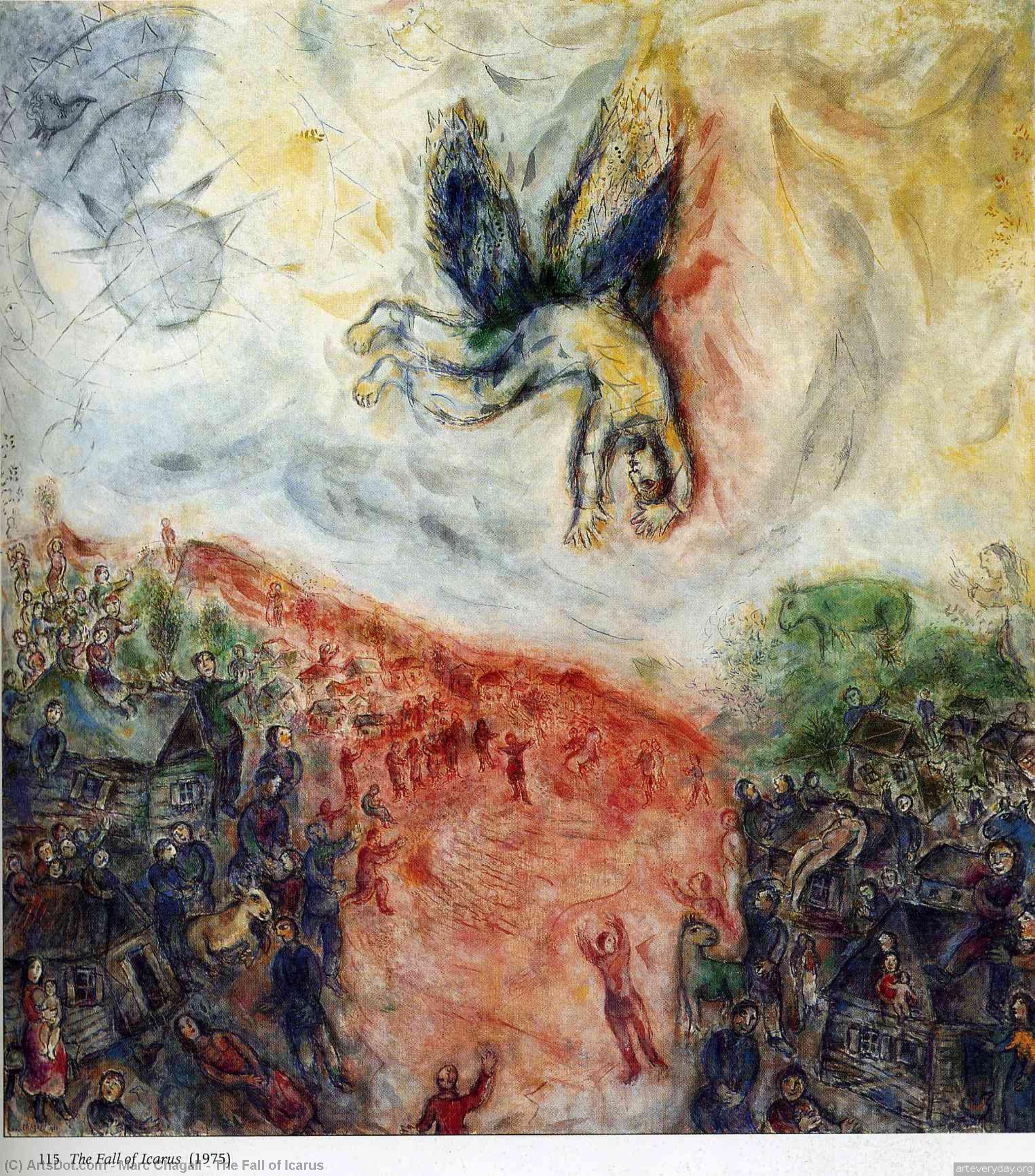 购买 博物馆艺术复制品，艺术复制品，绘画复制品，博物馆质量版画，美术复制品，着名绘画复制品，博物馆品质复制品，帆布艺术版画 伊卡鲁斯的沦陷, 1975 通过 Marc Chagall (灵感来自) (1887-1985, Belarus) | ArtsDot.com