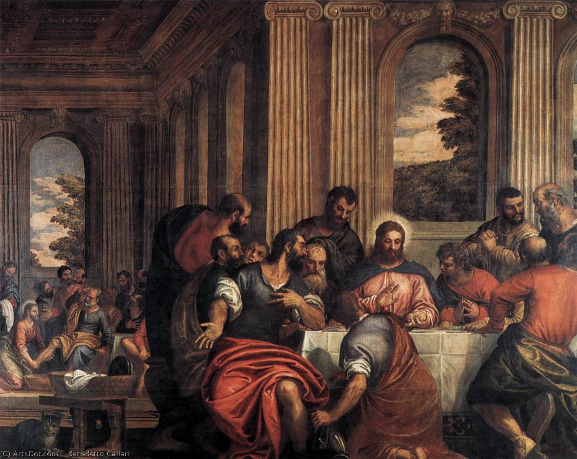 Order Oil Painting Replica Last Supper by Benedetto Caliari (1538-1598, Italy) | ArtsDot.com