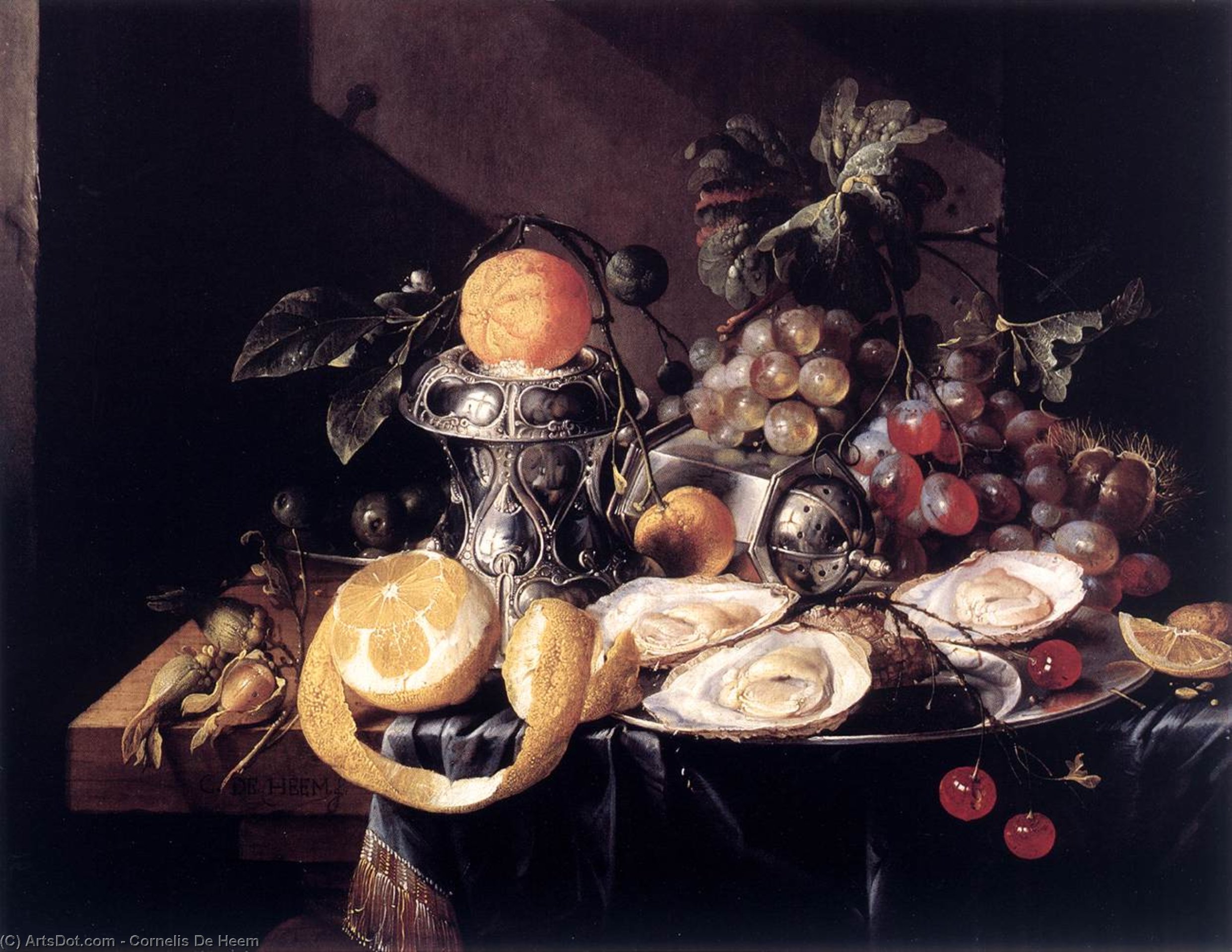 Order Oil Painting Replica Still-Life with Oysters, Lemons and Grapes, 1660 by Cornelis De Heem (1631-1695, Netherlands) | ArtsDot.com