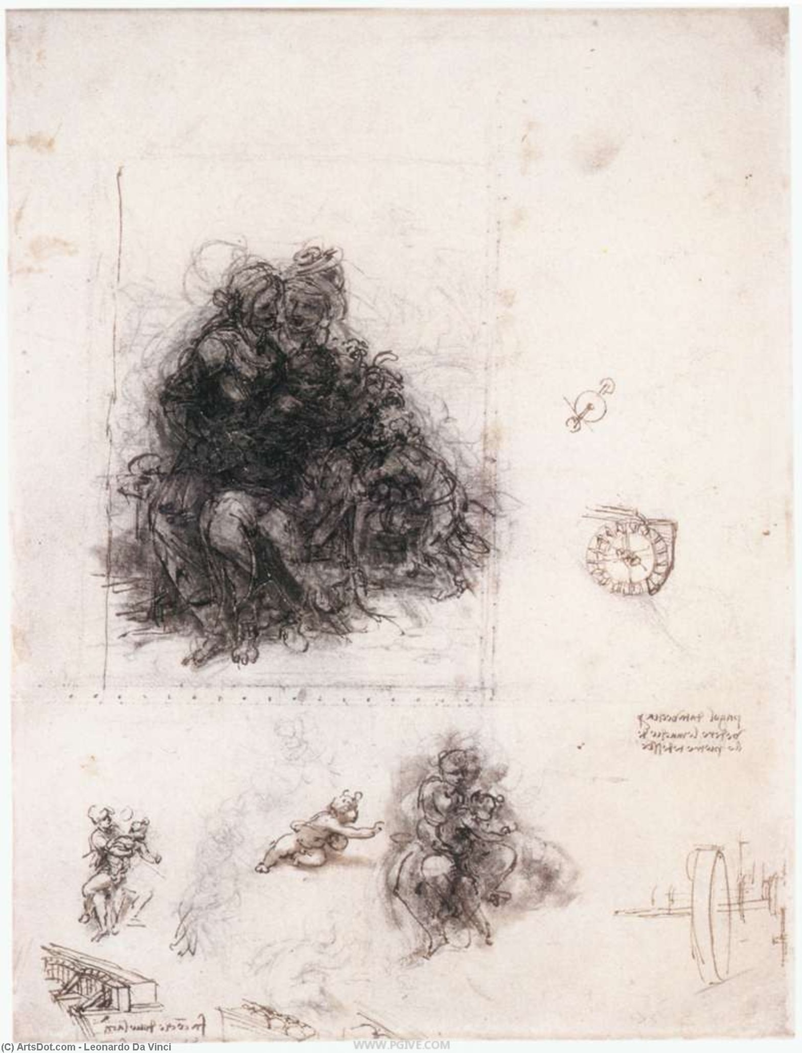 Order Paintings Reproductions Study for the Burlington House Cartoon, 1503 by Leonardo Da Vinci (1452-1519, Italy) | ArtsDot.com