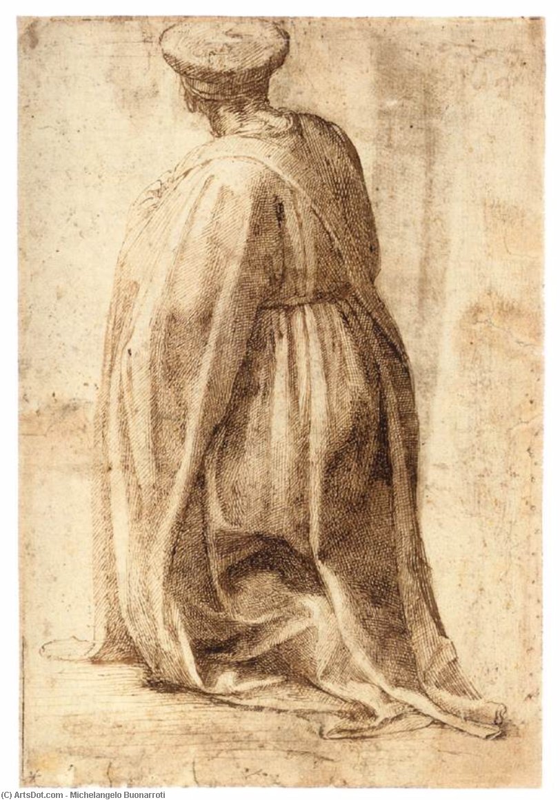 Order Paintings Reproductions Kneeling Man (verso), 1494 by Michelangelo Buonarroti (1475-1564, Italy) | ArtsDot.com