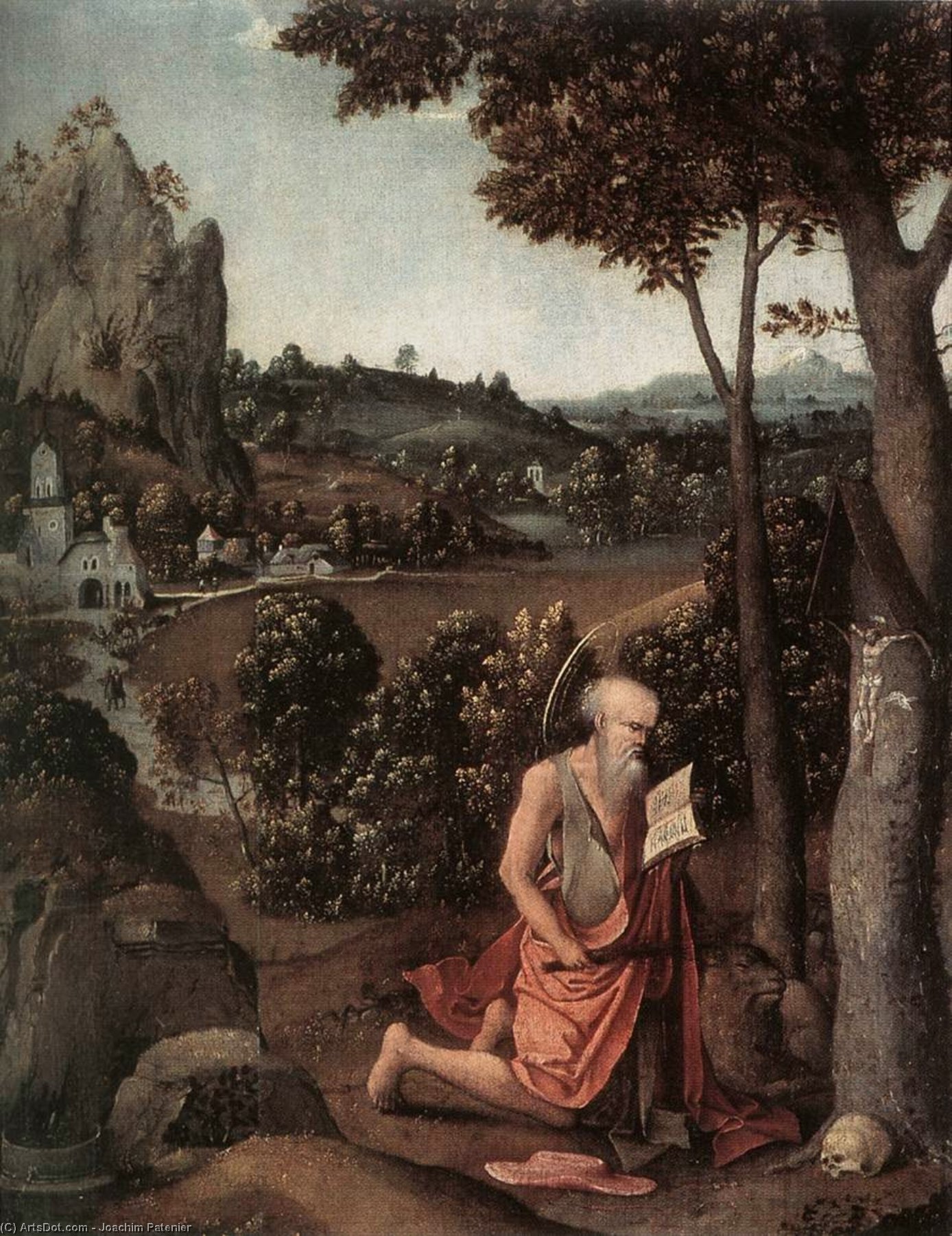 順序 油絵 聖ジェロームとロッキーな風景 バイ Joachim Patenier (1481-1524, Belgium) | ArtsDot.com