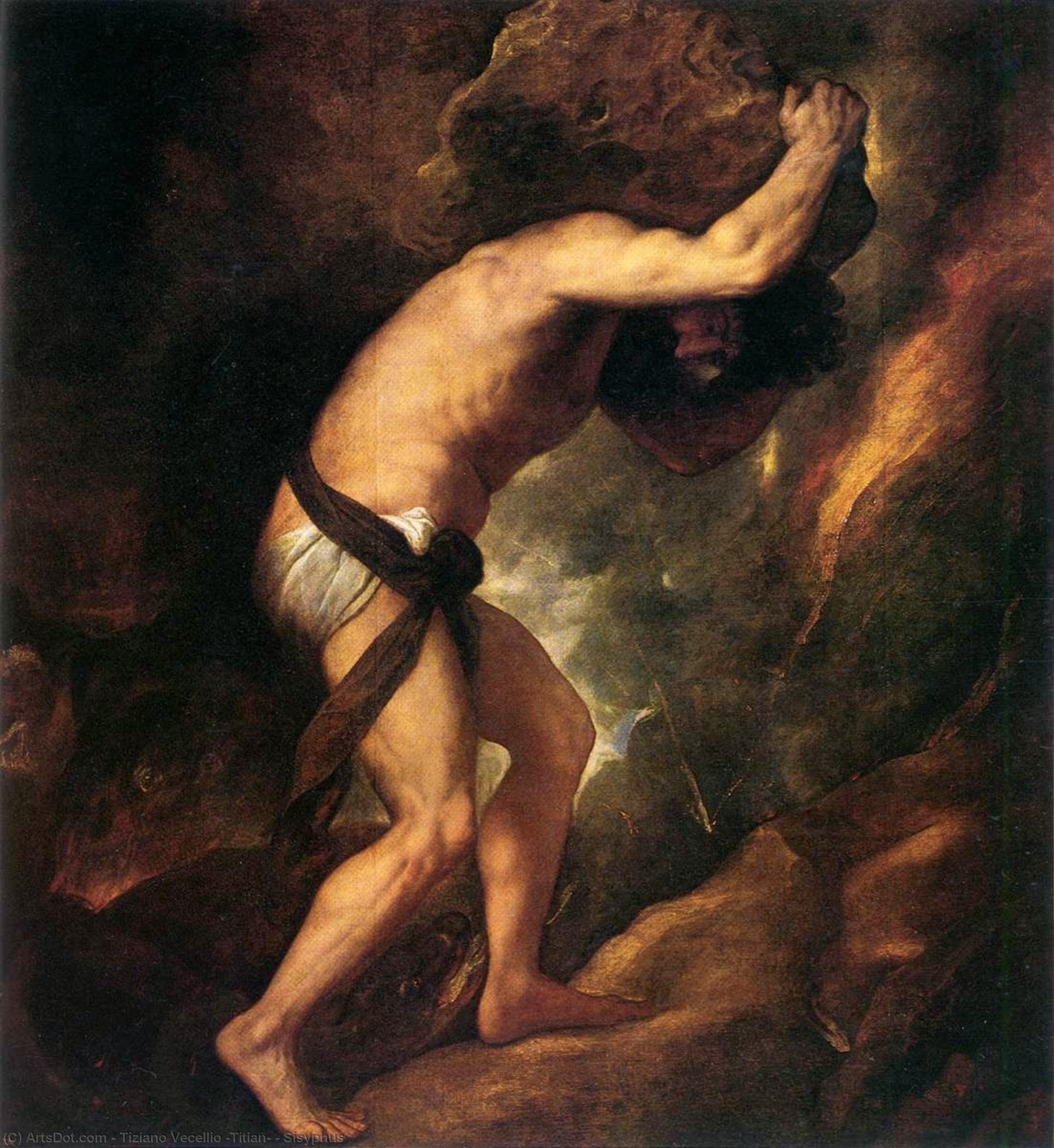 Order Paintings Reproductions Sisyphus, 1548 by Tiziano Vecellio (Titian) (1490-1576, Italy) | ArtsDot.com