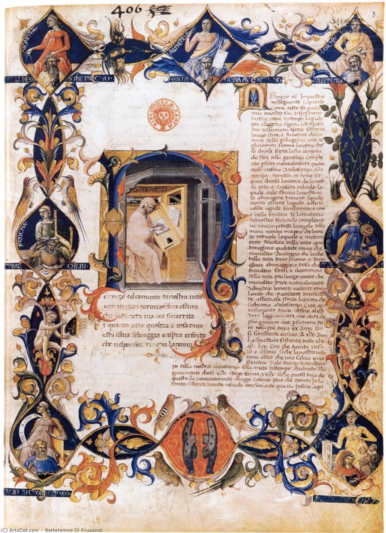 顺序 畫複製 Inferno, from the Divine Commercedy by Dante (Folio 3v), 1430 通过 Bartolomeo Di Fruosino (1366-1441, Italy) | ArtsDot.com