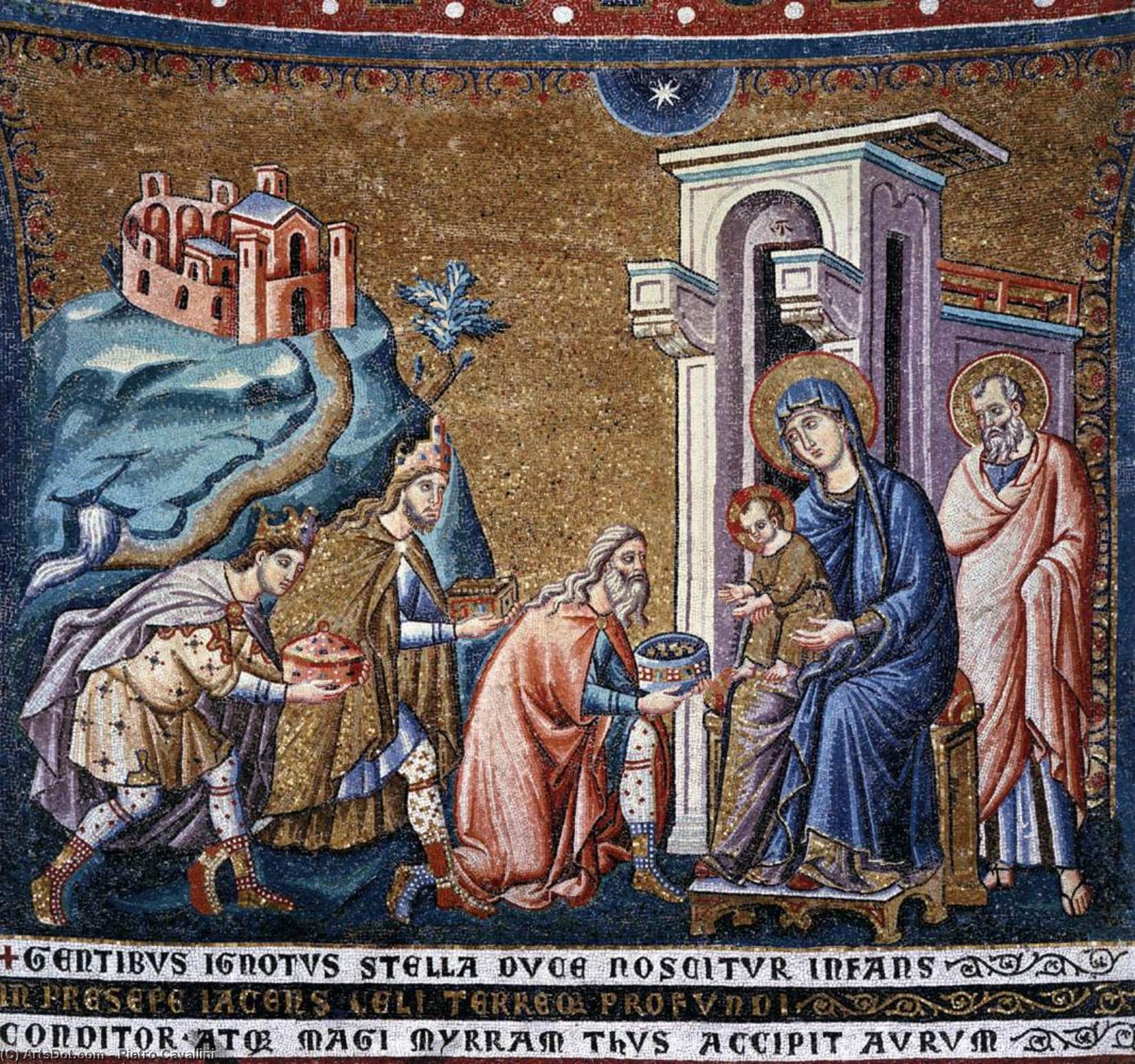 Order Art Reproductions Apse: 4. Adoration of the Kings, 1296 by Pietro Cavallini (1240-1330, Italy) | ArtsDot.com