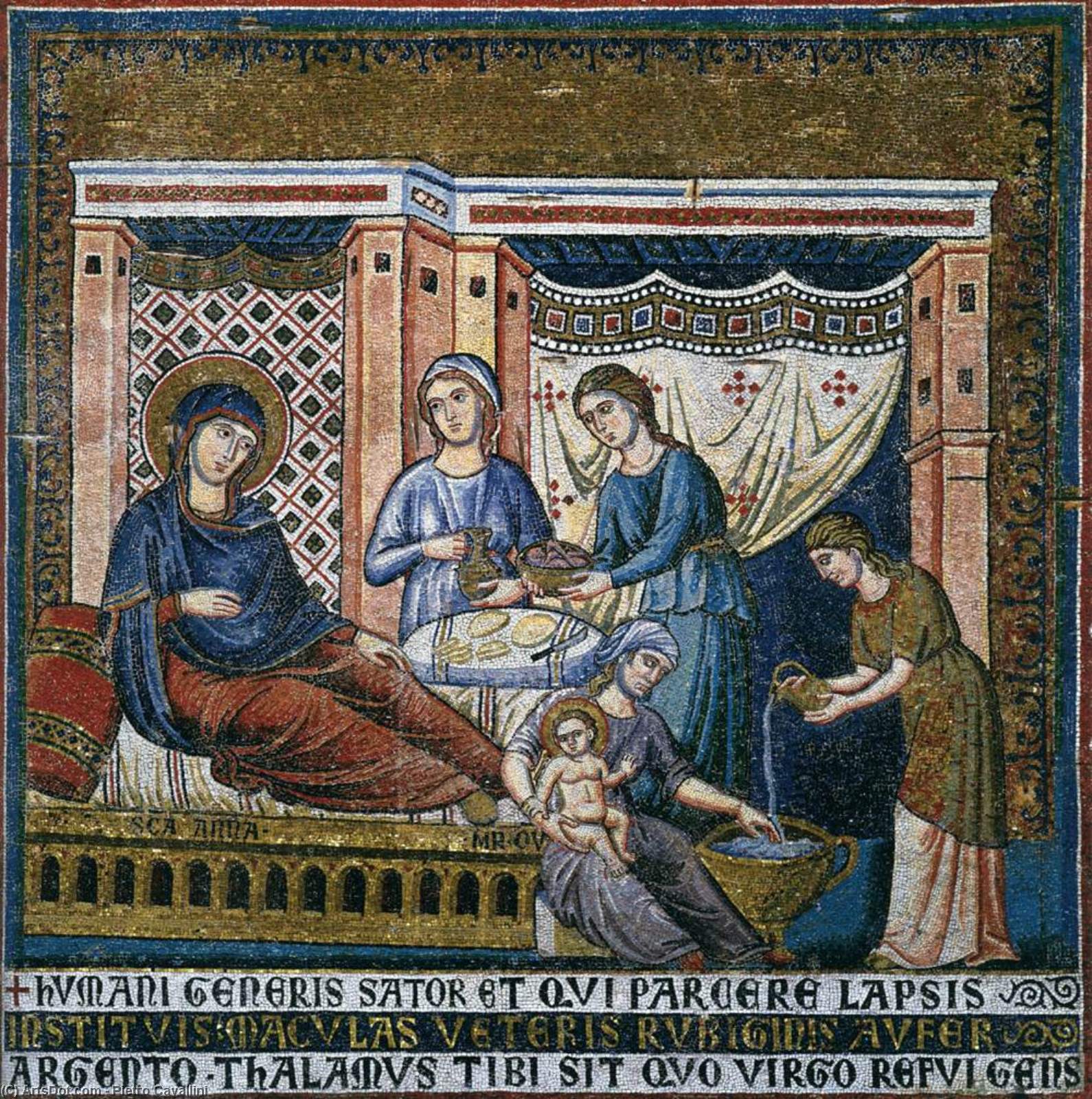 Order Art Reproductions Apsidal arch: 1. Nativity of the Virgin, 1296 by Pietro Cavallini (1240-1330, Italy) | ArtsDot.com