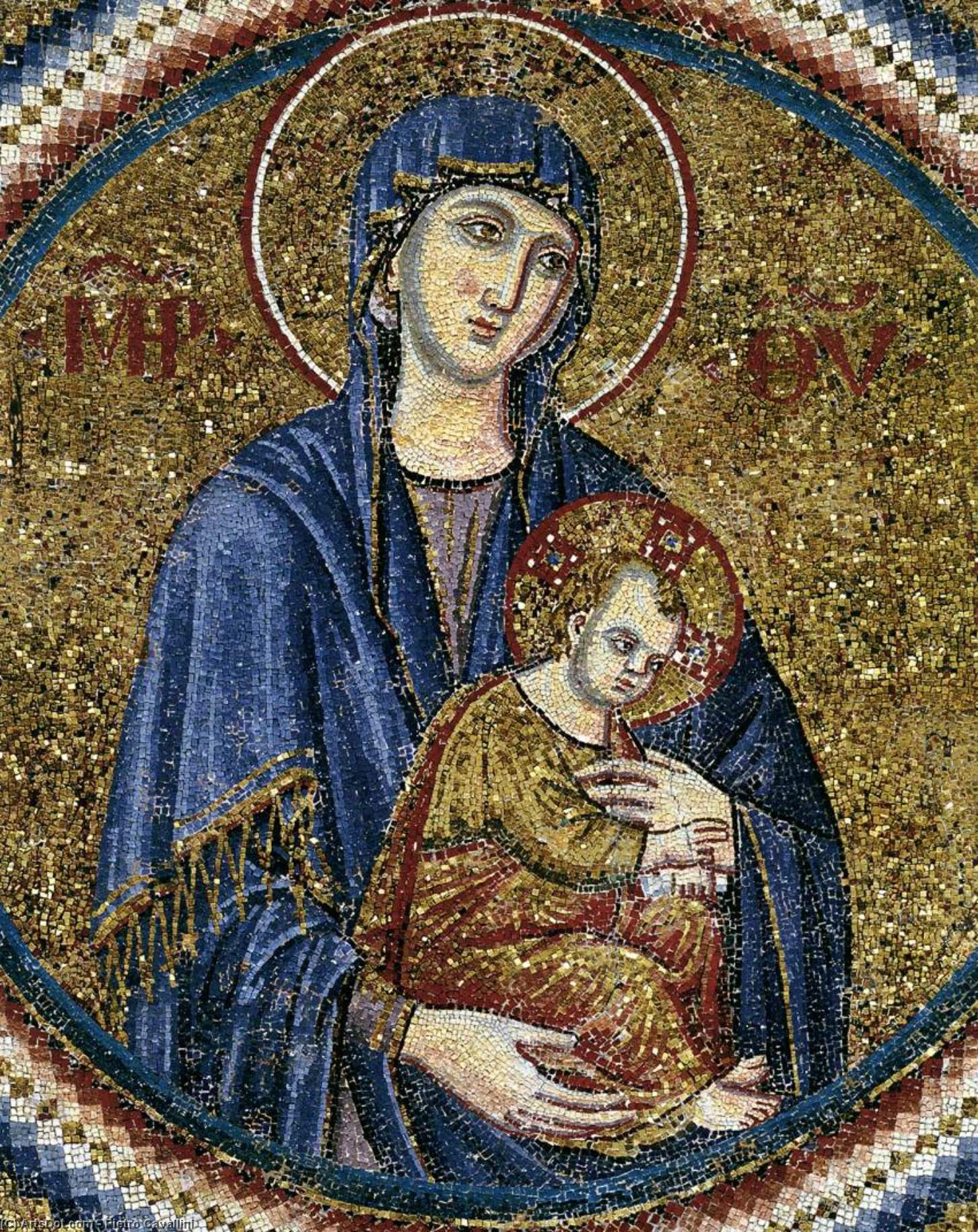 Buy Museum Art Reproductions St Peter Recommending Bertoldo Stefanschi to the Virgin (detail), 1296 by Pietro Cavallini (1240-1330, Italy) | ArtsDot.com