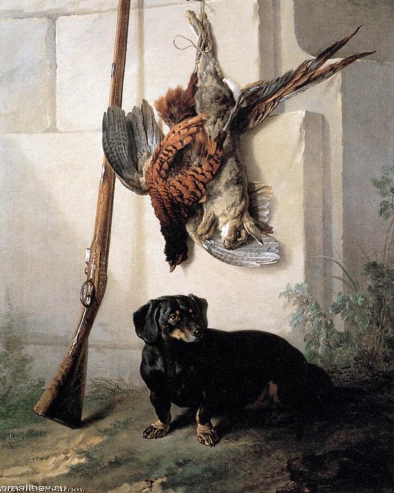 Order Oil Painting Replica Hound with Gun and Dead Game, 1740 by Jean-Baptiste Oudry (1686-1755, France) | ArtsDot.com