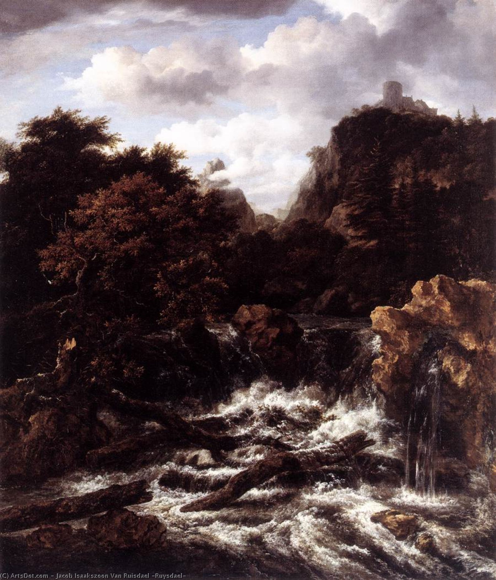 Order Paintings Reproductions Norwegian Landscape with Waterfall, 1650 by Jacob Isaakszoon Van Ruisdael (Ruysdael) (1629-1682, Netherlands) | ArtsDot.com