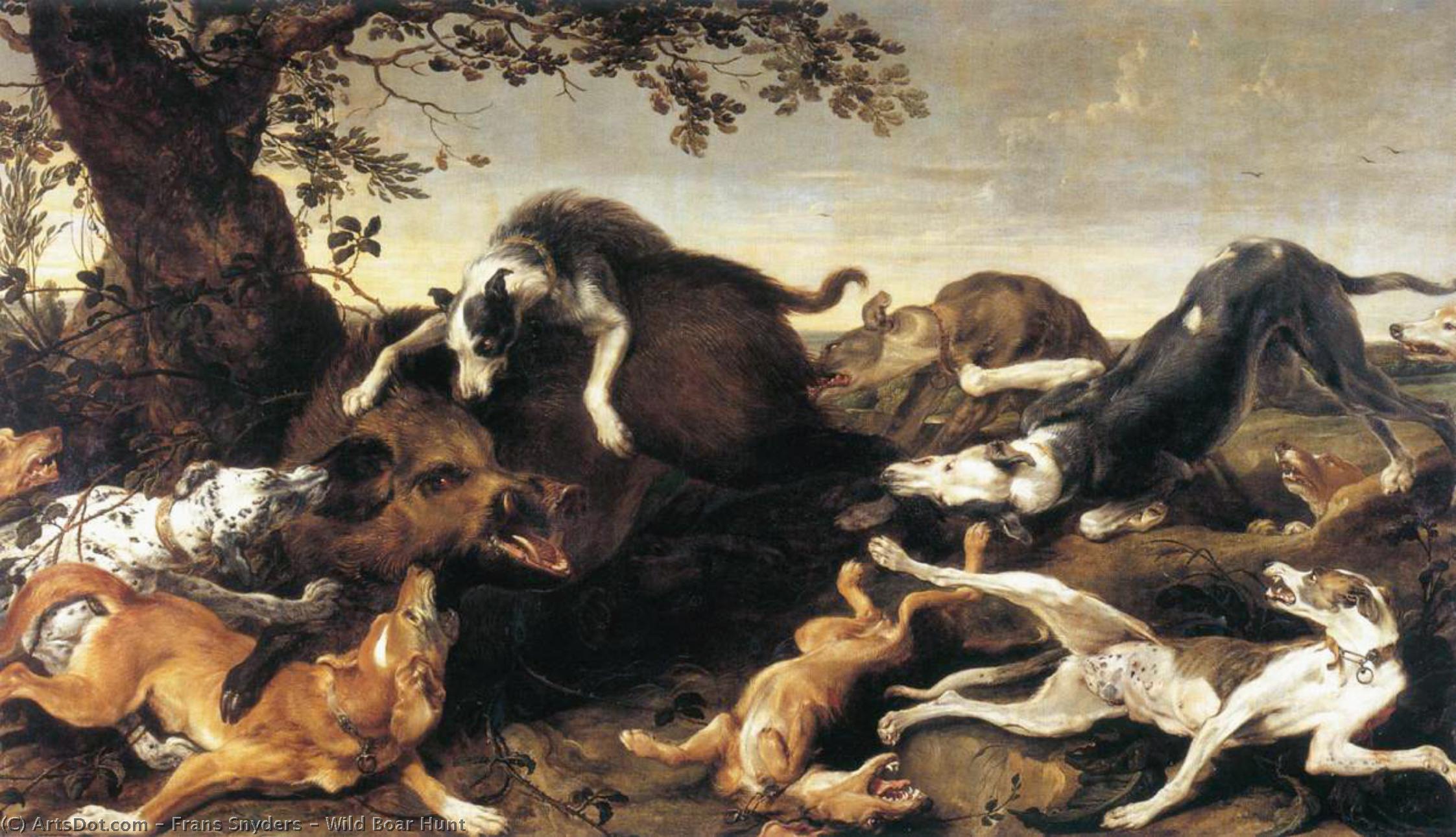 顺序 畫複製 Wild Boar Hunt 。 通过 Frans Snyders (1579-1657, Belgium) | ArtsDot.com