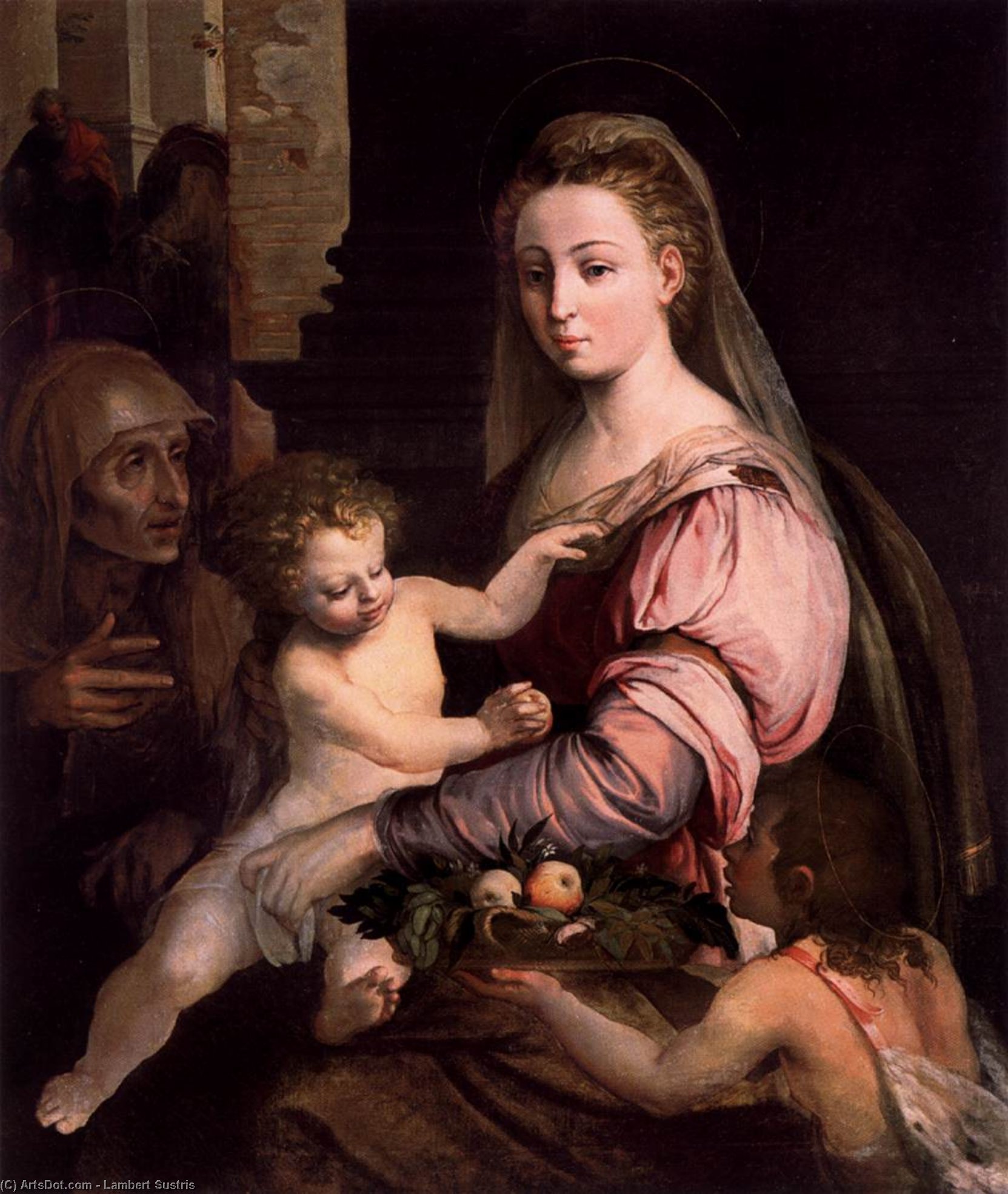 Ordinare Riproduzioni D'arte Vergine e Bambino con Sant`Anna e il Bambino San Giovanni di Lambert Sustris (1520-1584, Netherlands) | ArtsDot.com