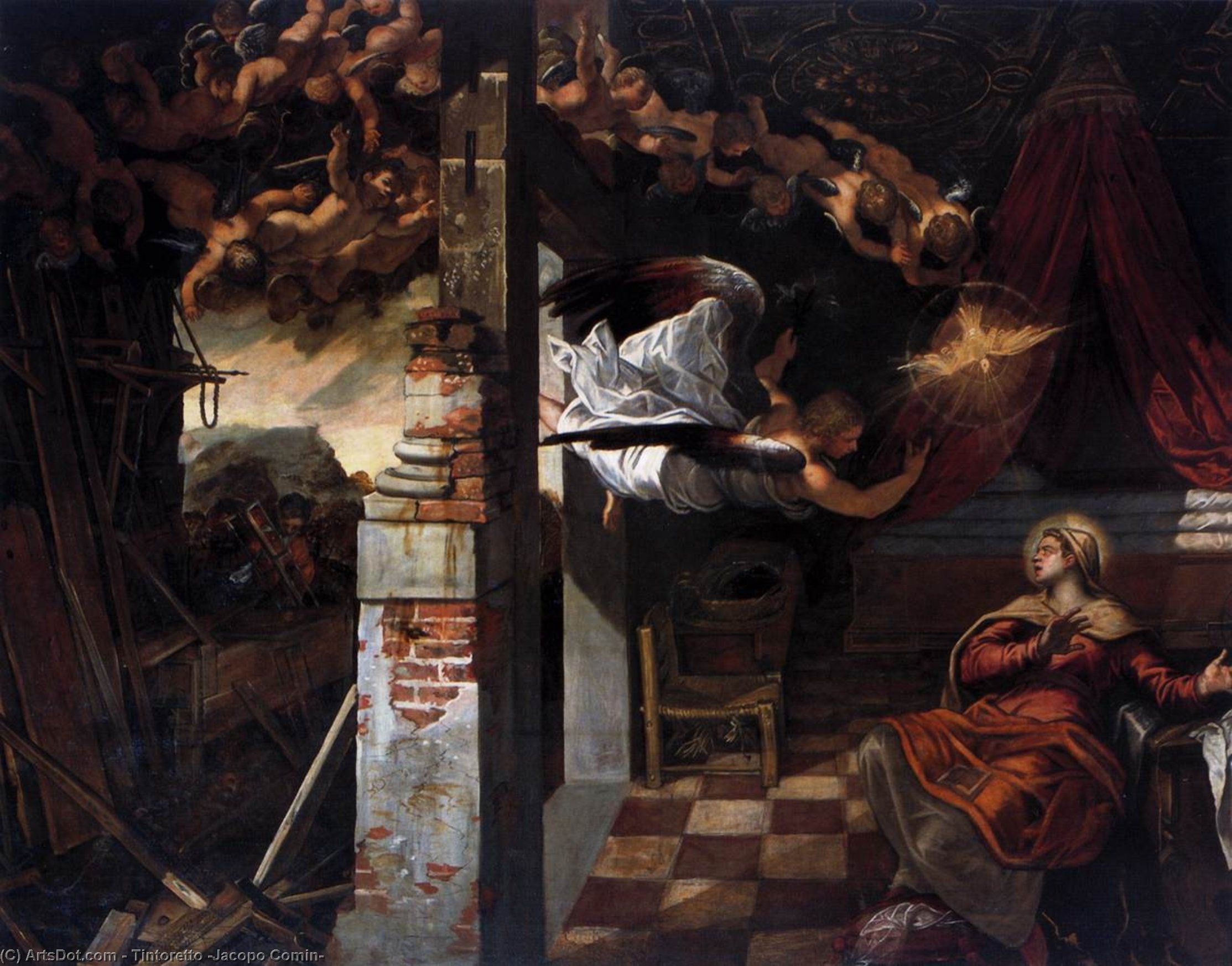 Bestellen Kunstreproduktionen Die Ankündigung, 1583 von Tintoretto (Jacopo Comin) (1518-1594, Italy) | ArtsDot.com