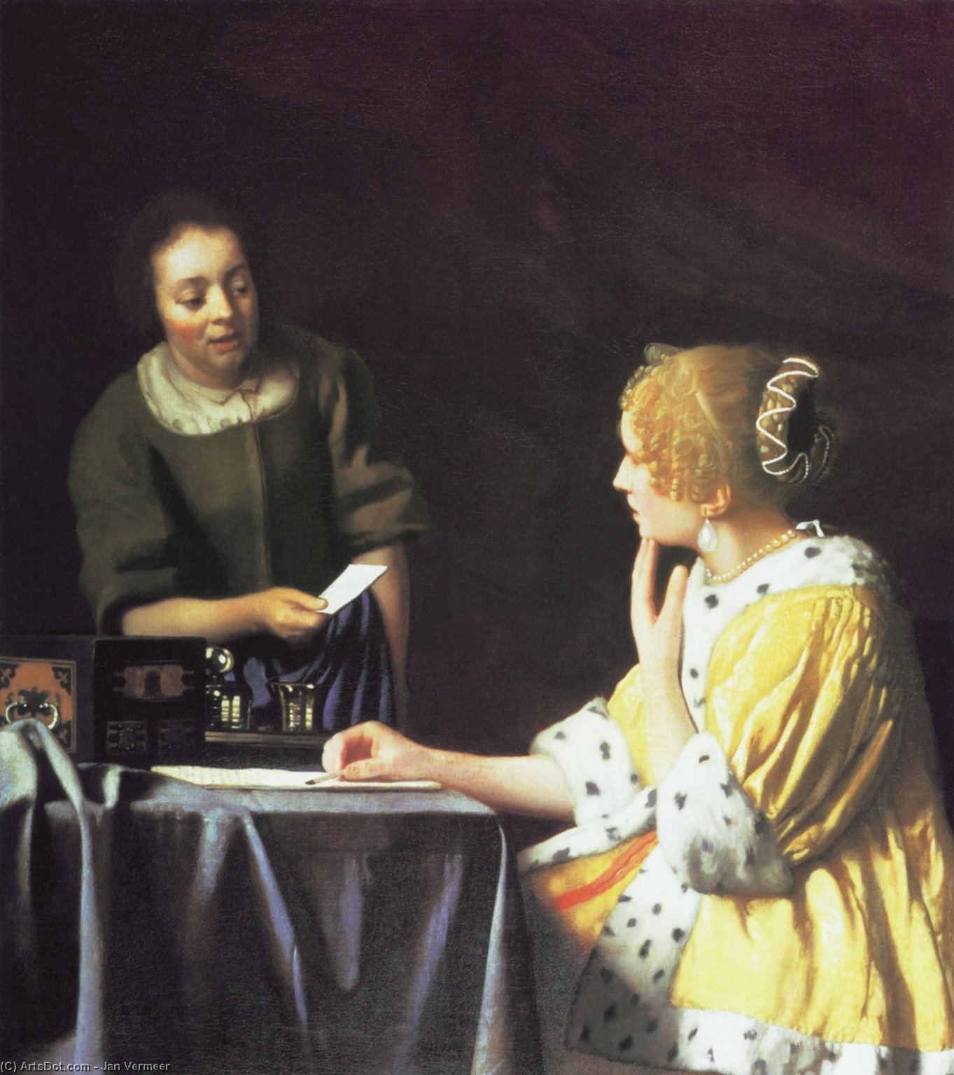 Ordinare Riproduzioni D'arte Signora con la sua coccinella che tiene una lettera, 1667 di Johannes Vermeer (1632-1675, Netherlands) | ArtsDot.com