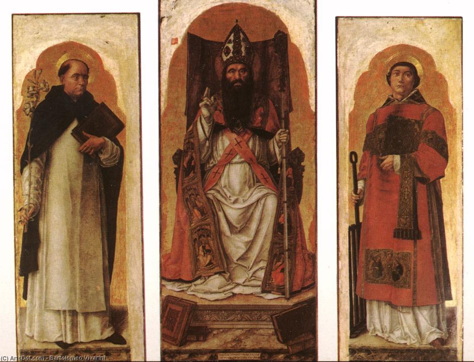 Order Paintings Reproductions Sts Dominic, Augustin, and Lawrence, 1473 by Bartolomeo Vivarini (1440-1499, Italy) | ArtsDot.com