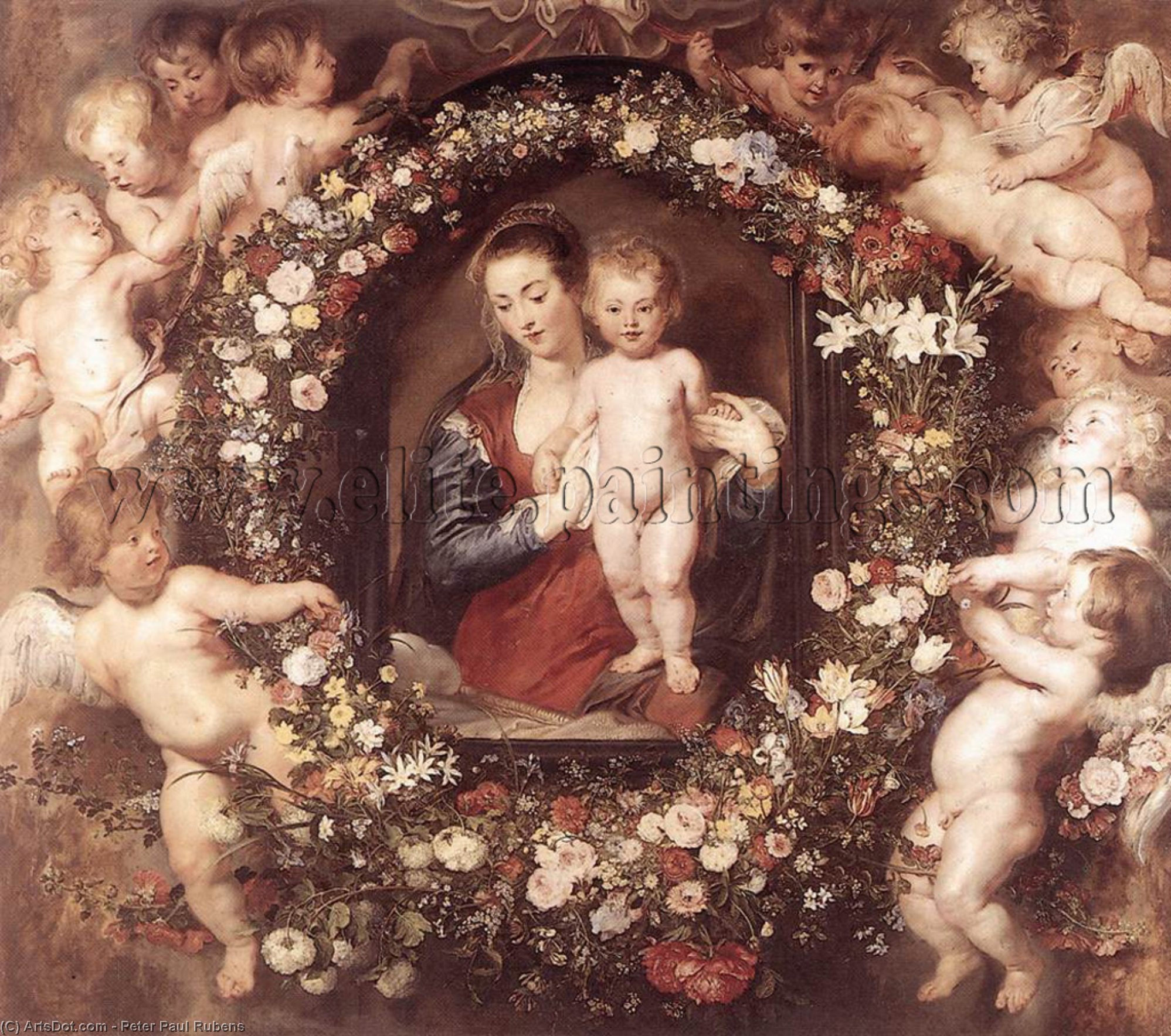 Order Oil Painting Replica Madonna in Floral Wreath, 1620 by Peter Paul Rubens (1577-1640, Germany) | ArtsDot.com