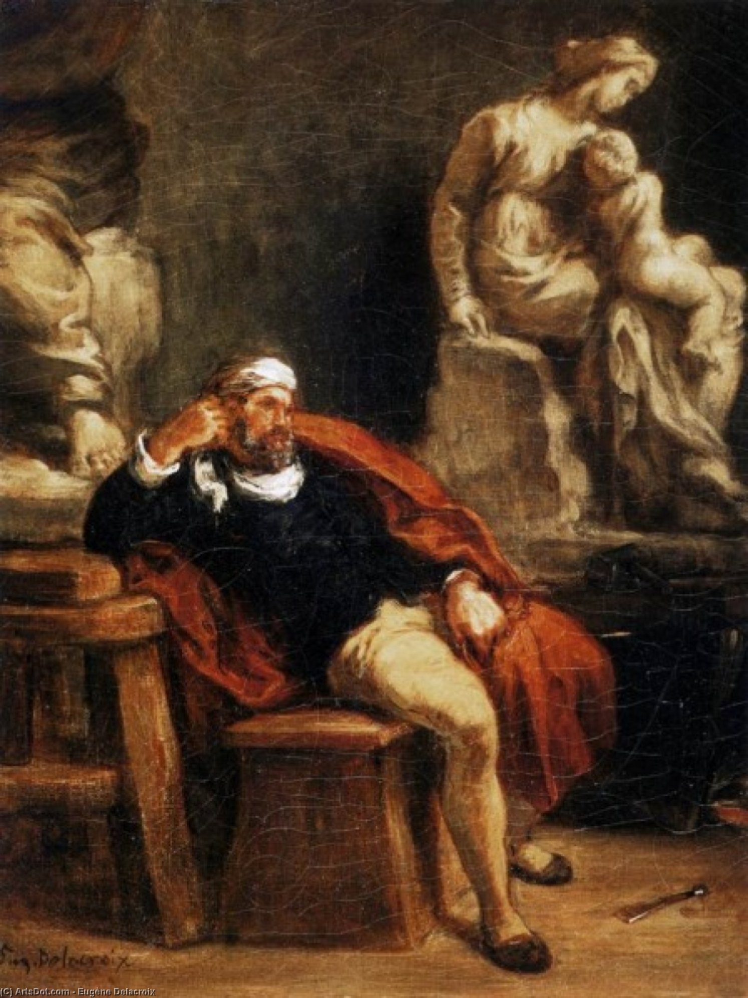 顺序 油畫 米开朗基罗在他的工作室, 1850 通过 Eugène Delacroix (1798-1863, France) | ArtsDot.com