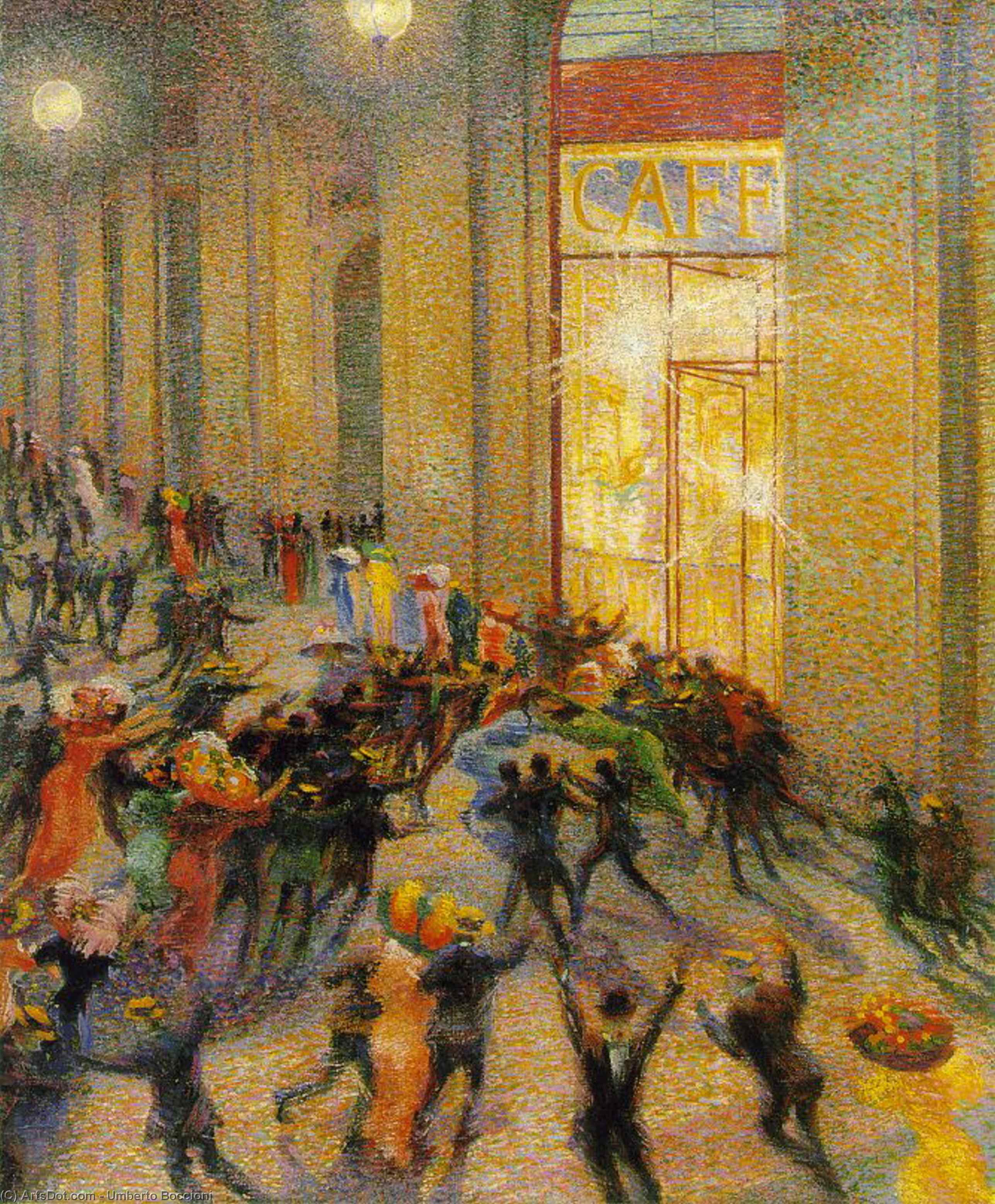 順序 絵画のコピー リオット(ガレリアのリオットとも呼ばれる), 1910 バイ Umberto Boccioni (1882-1916, Italy) | ArtsDot.com