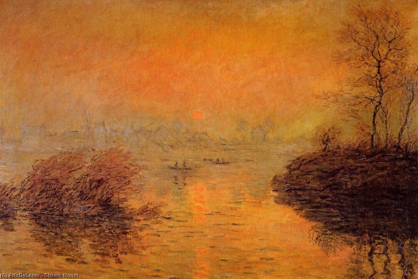 顺序 手工油畫 Sunset on the Seine at Lavacourt, Winter Effect, 1880 通过 Claude Monet (1840-1926, France) | ArtsDot.com
