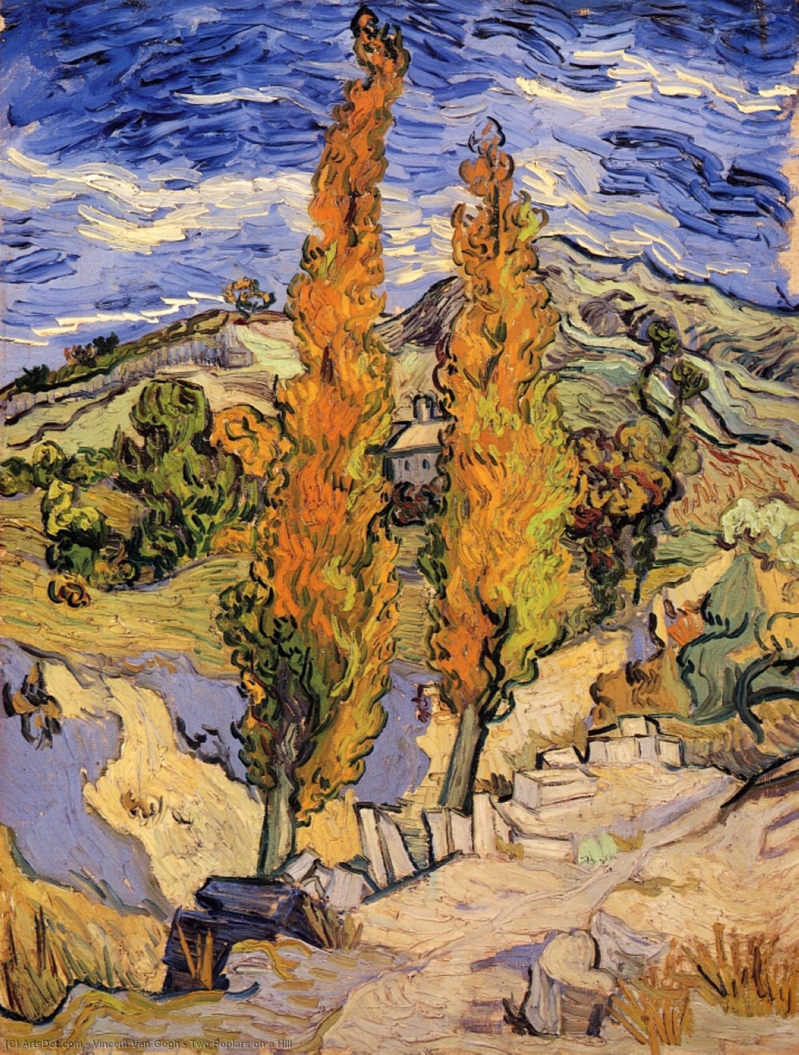 Compra Riproduzioni D'arte Del Museo Due pioppi su una collina, 1889 di Vincent Van Gogh (1853-1890, Netherlands) | ArtsDot.com