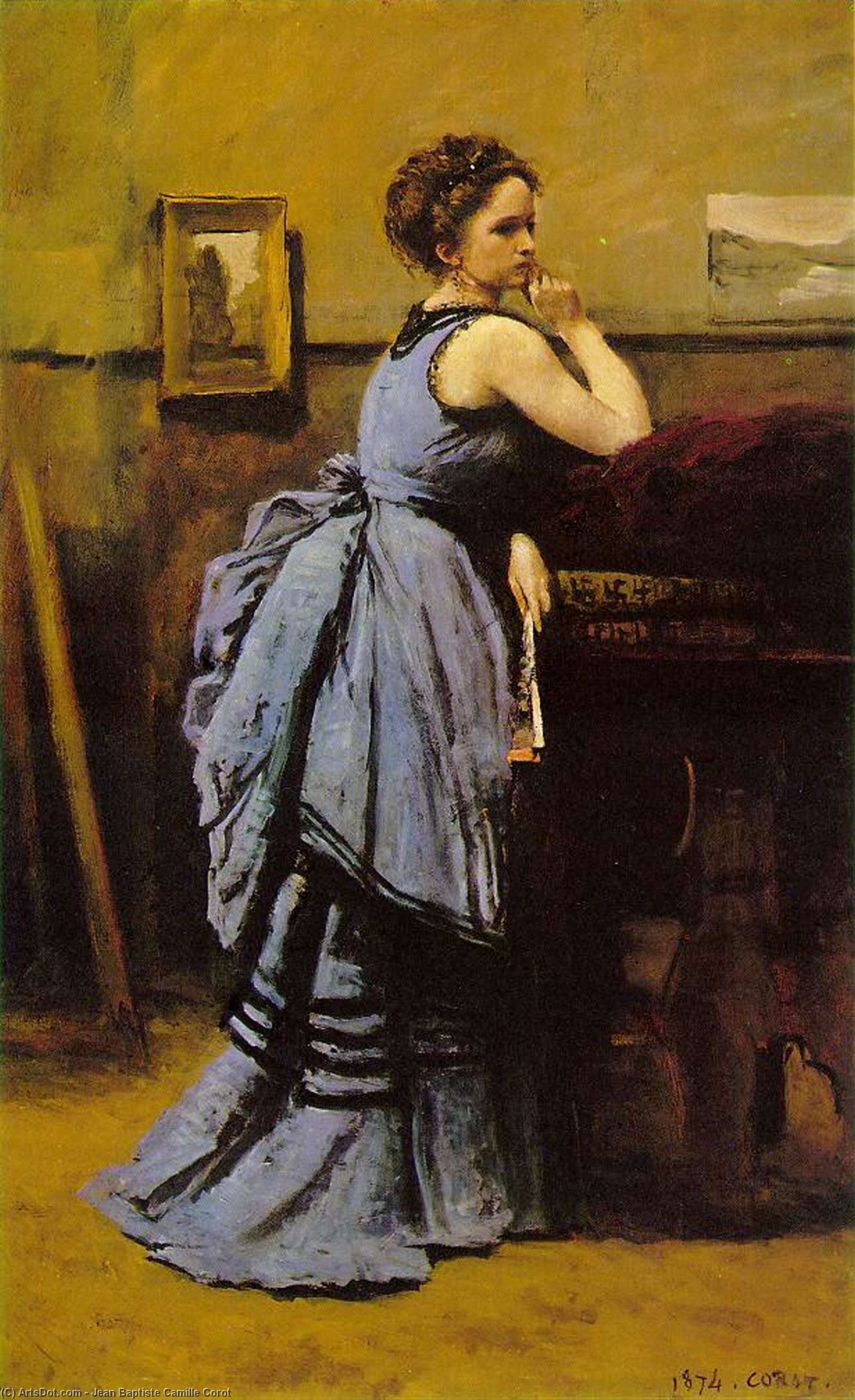 Order Oil Painting Replica Lady in blue, Musee du Louvre, Paris, 1874 by Jean Baptiste Camille Corot (1796-1875, France) | ArtsDot.com
