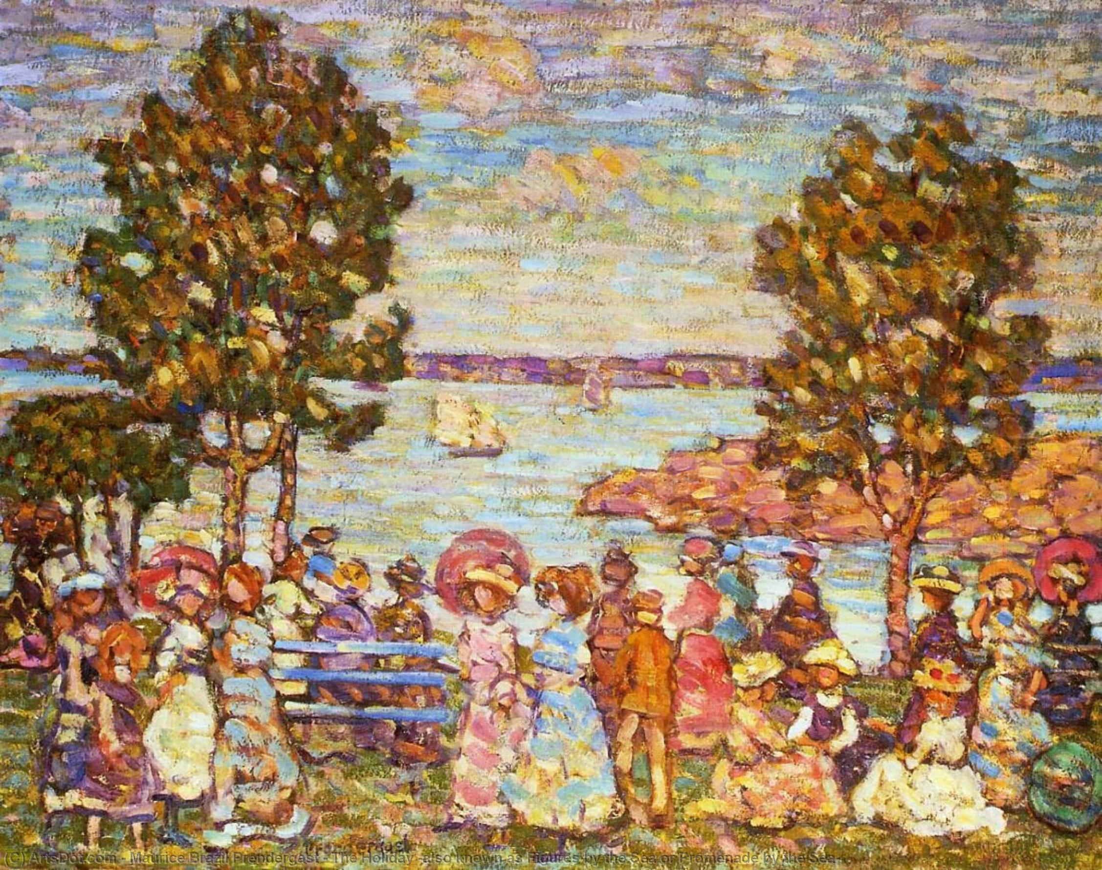 Order Artwork Replica The Holiday (also known as Figures by the Sea or Promenade by the Sea), 1910 by Maurice Brazil Prendergast (1858-1924, Canada) | ArtsDot.com