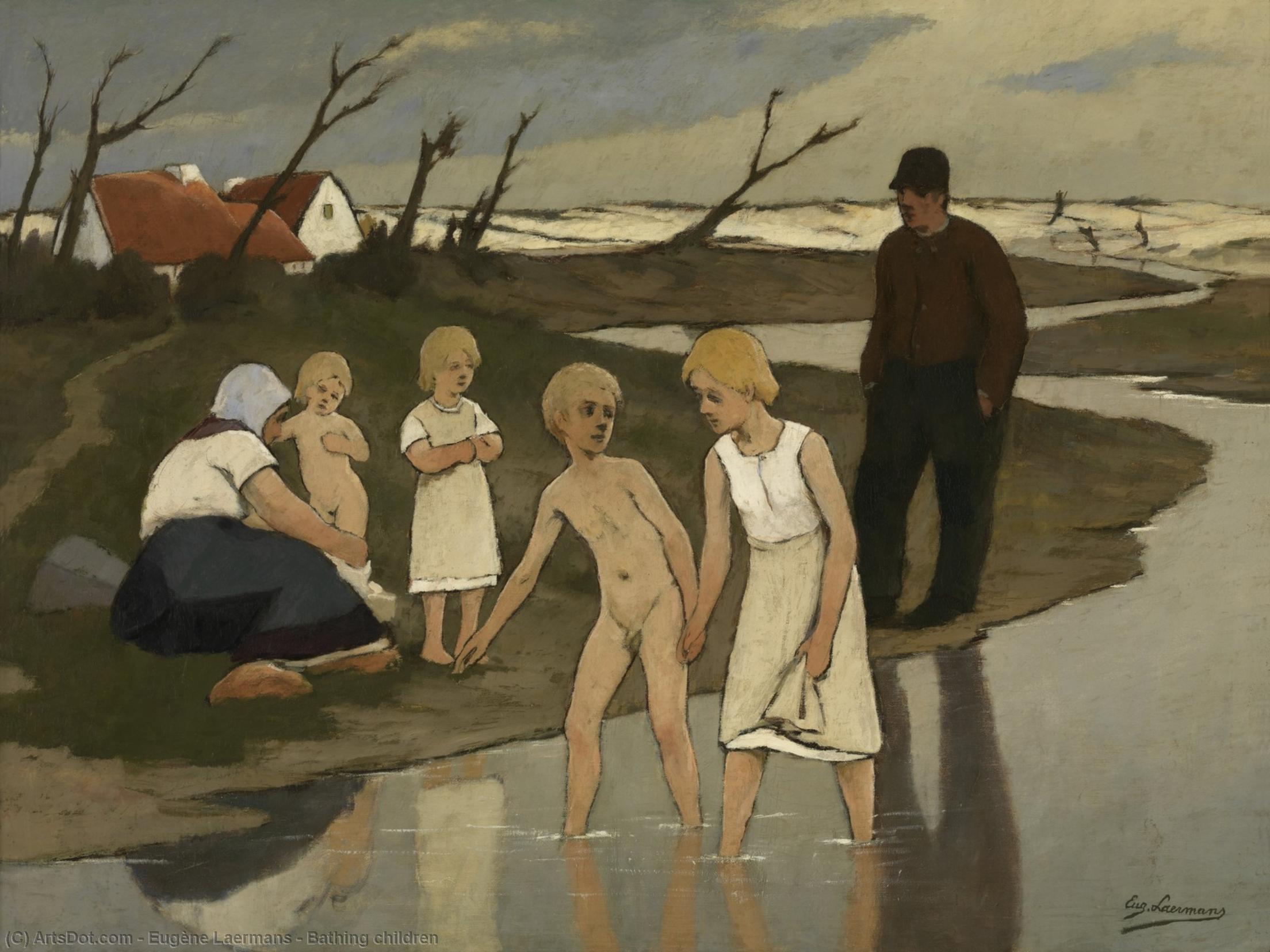 顺序 畫複製 给孩子们洗澡, 1908 通过 Eugène Laermans (1864-1940) | ArtsDot.com