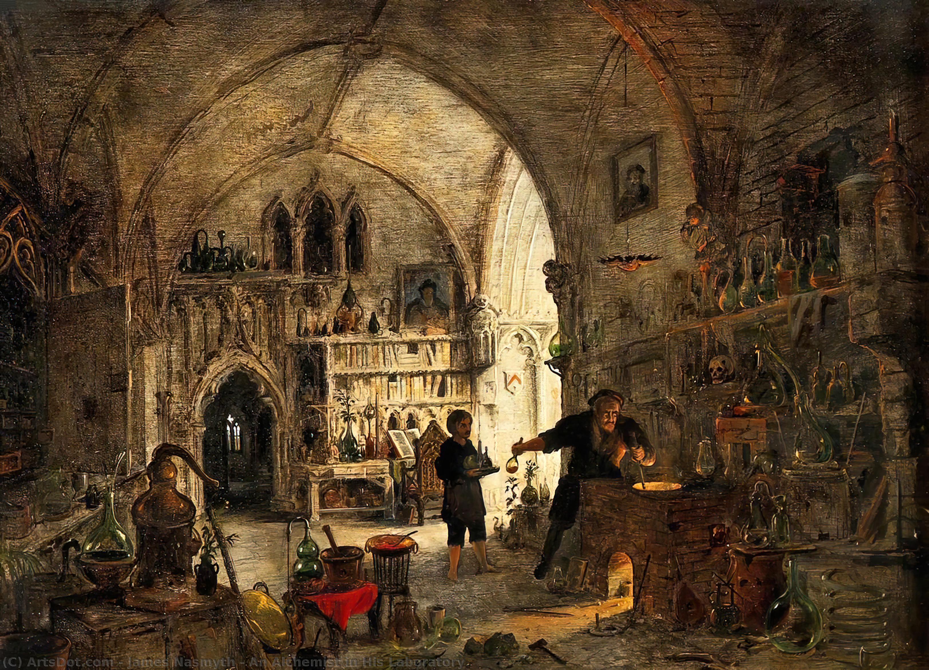 Achat Réplique De Peinture Un alchimiste dans son laboratoire de James Nasmyth (1808-1890, Scotland) | ArtsDot.com
