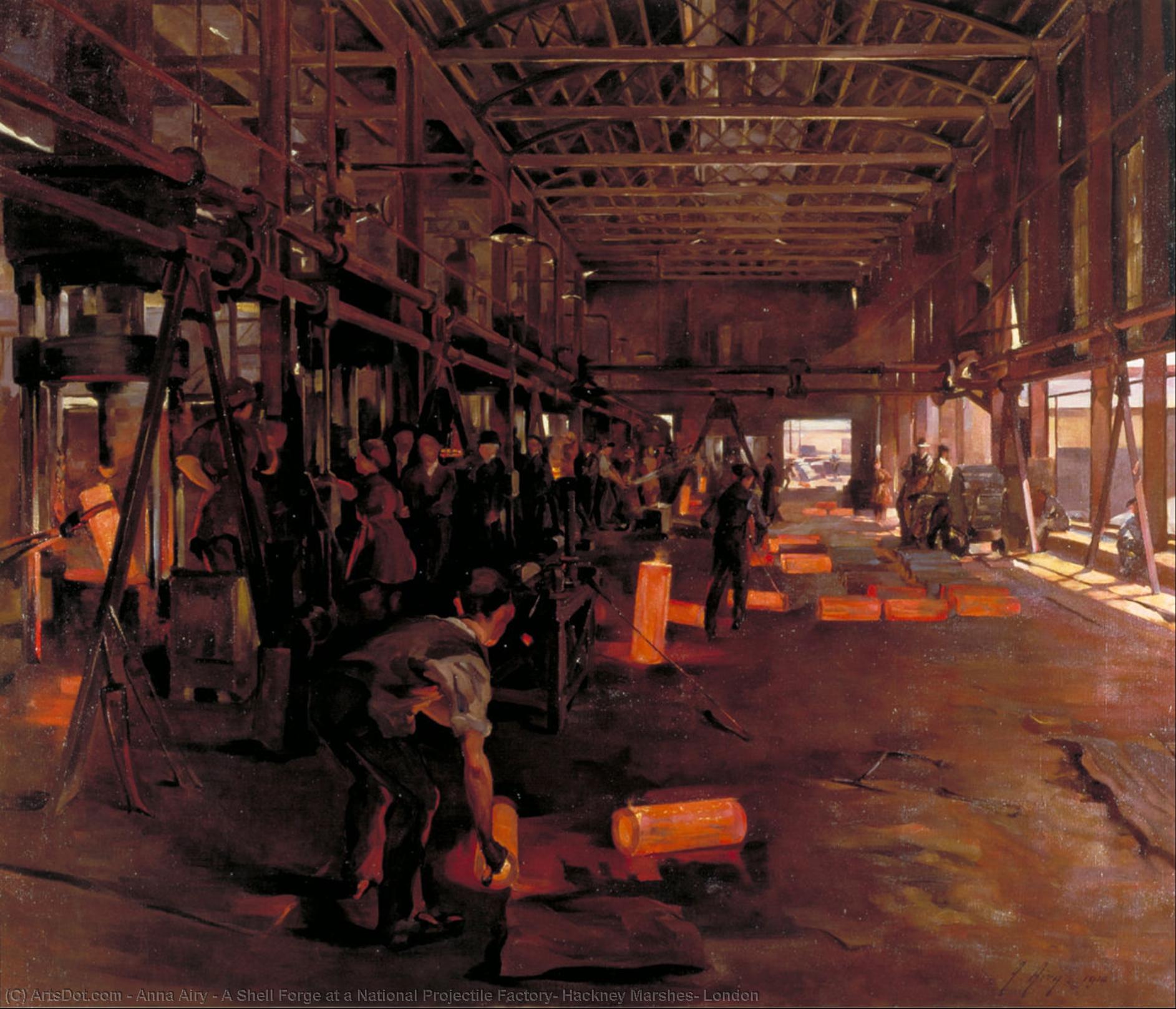 Buy Museum Art Reproductions A Shell Forge at a National Projectile Factory, Hackney Marshes, London, 1918 by Anna Airy (Inspired By) (1882-1964, United Kingdom) | ArtsDot.com