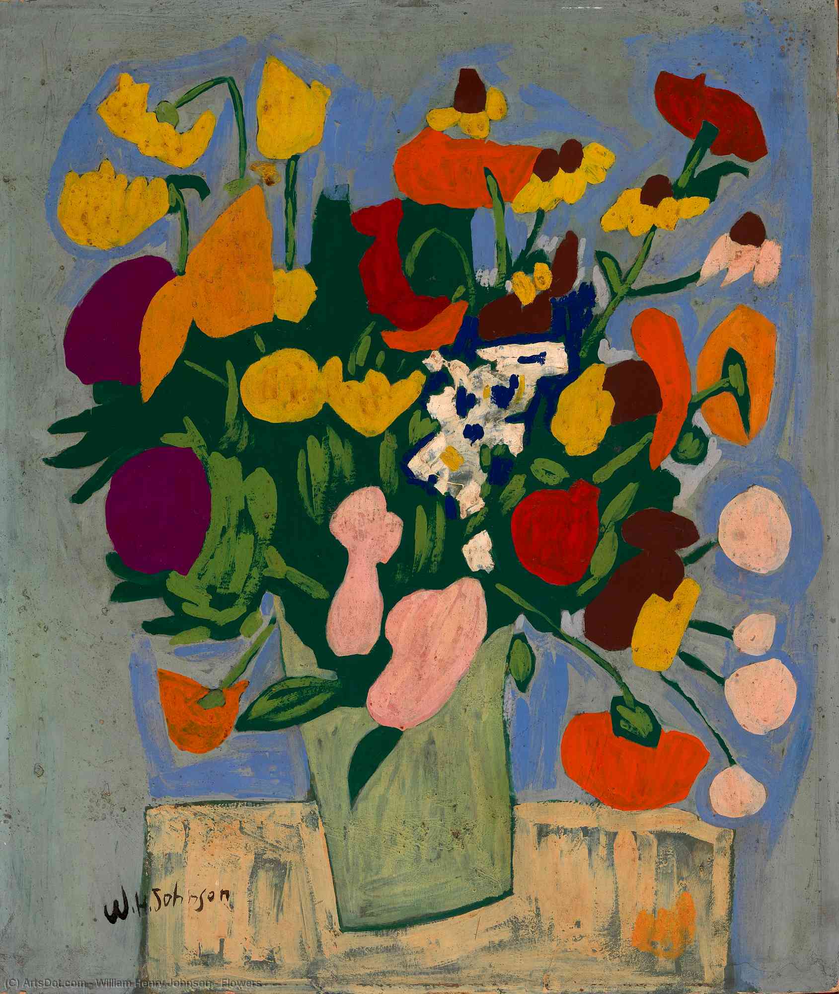 Order Art Reproductions Flowers, 1940 by William Henry Johnson (Inspired By) (1901-1970, United States) | ArtsDot.com