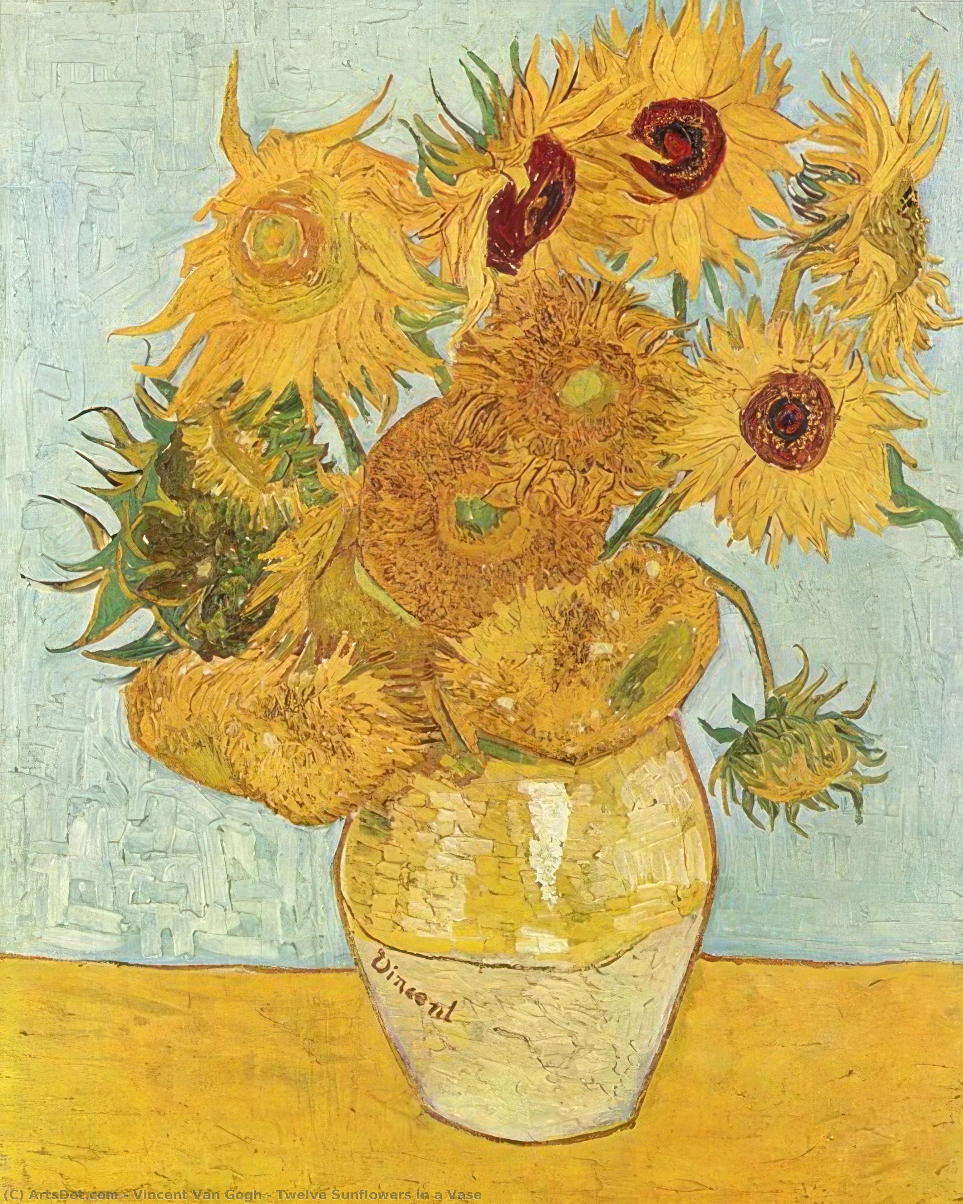Order Art Reproductions Twelve Sunflowers in a Vase, 1888 by Vincent Van Gogh (1853-1890, Netherlands) | ArtsDot.com