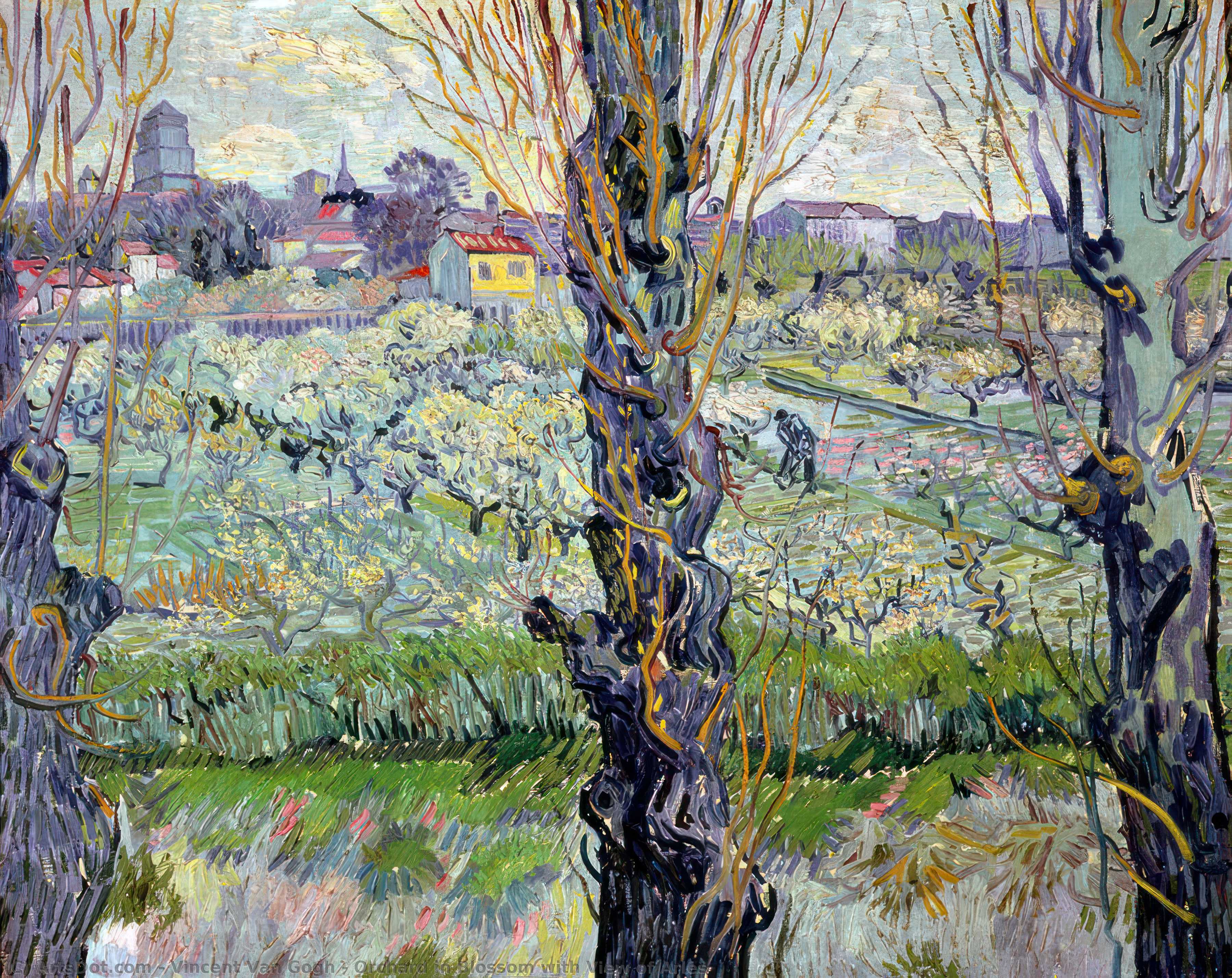 Order Oil Painting Replica Orchard in Blossom with View of Arles, 1889 by Vincent Van Gogh (1853-1890, Netherlands) | ArtsDot.com