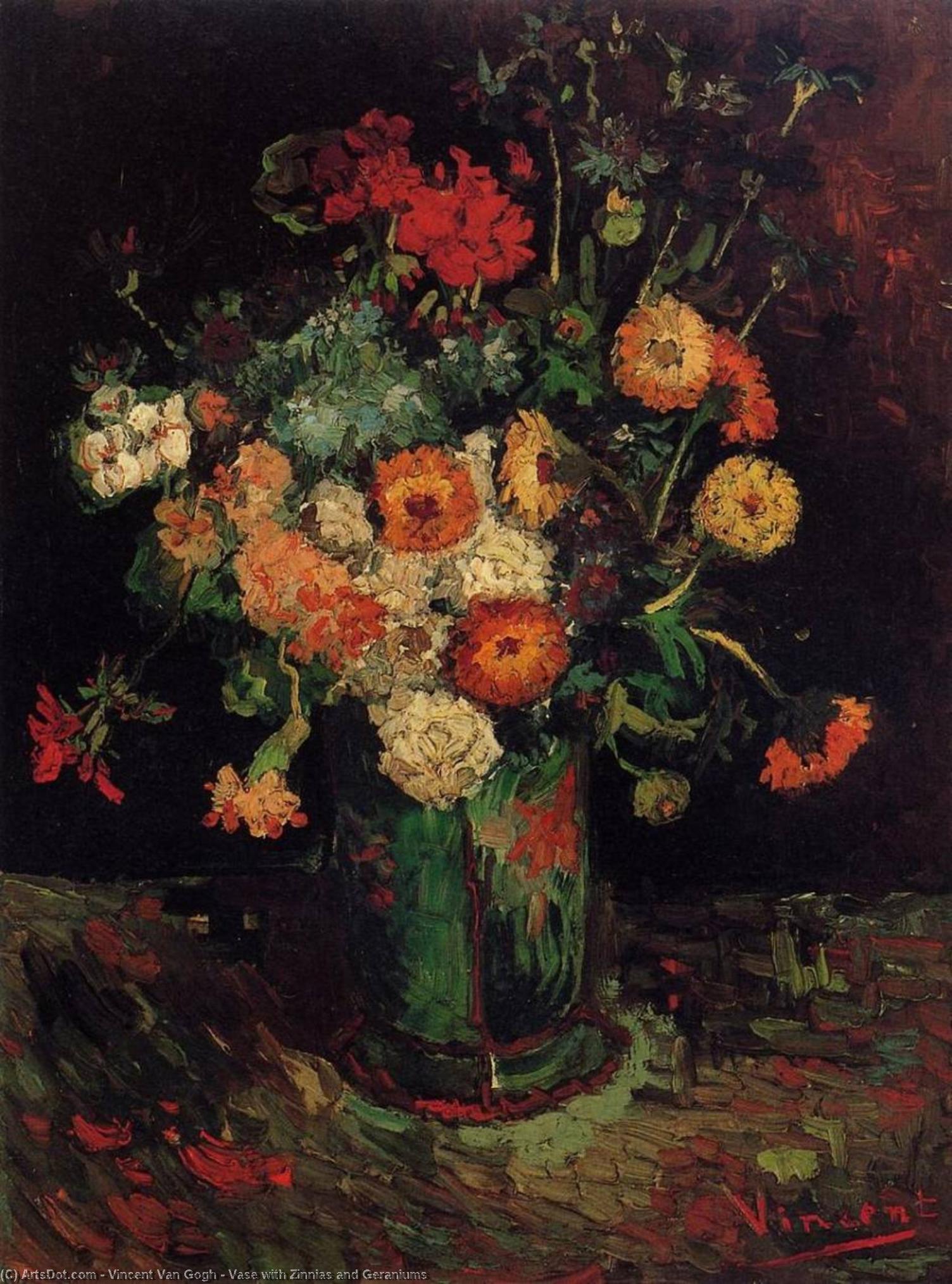 Order Art Reproductions Vase with Zinnias and Geraniums, 1886 by Vincent Van Gogh (1853-1890, Netherlands) | ArtsDot.com