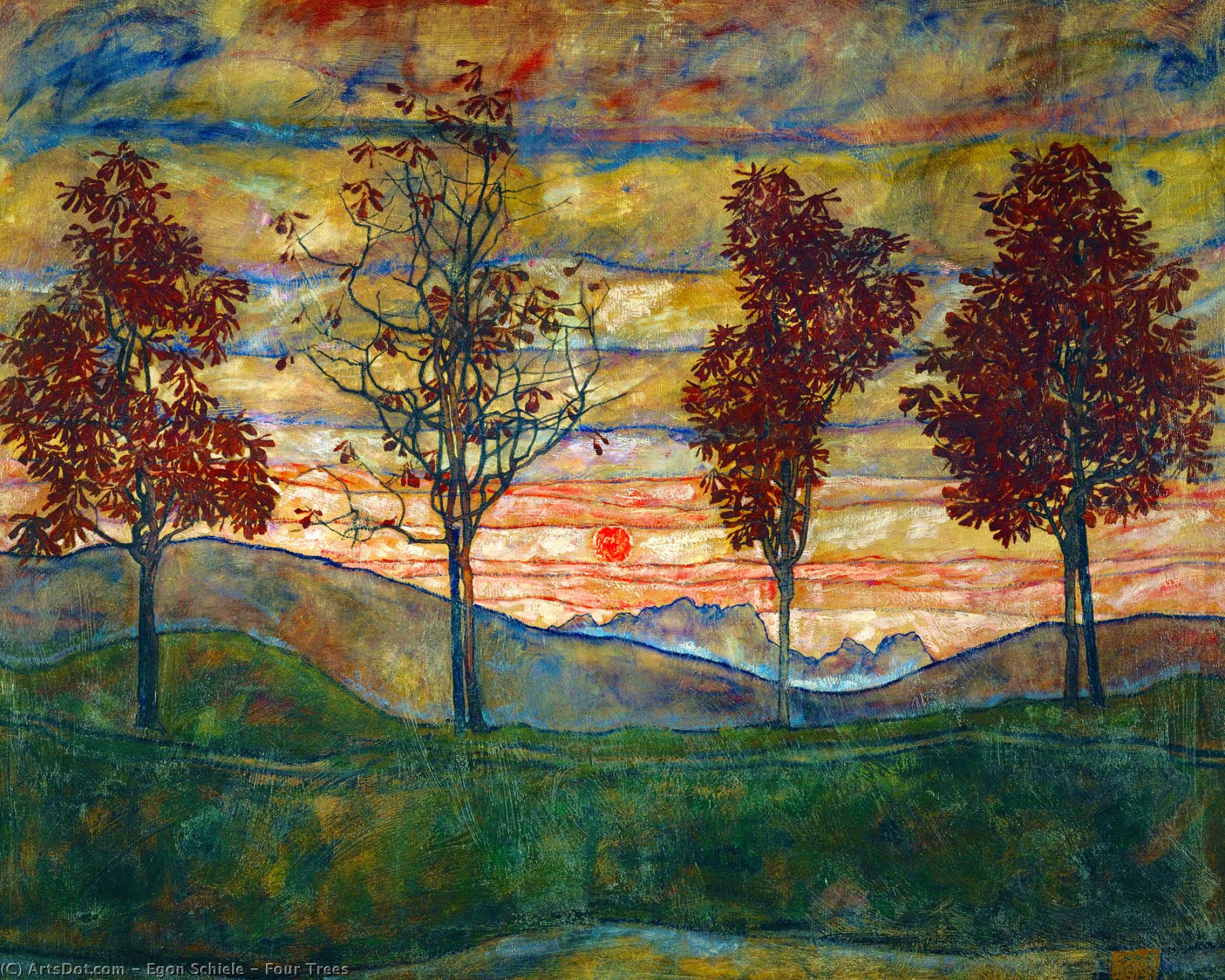 順序 手描き油絵 4つの木, 1917 バイ Egon Schiele (1890-1918, Croatia) | ArtsDot.com
