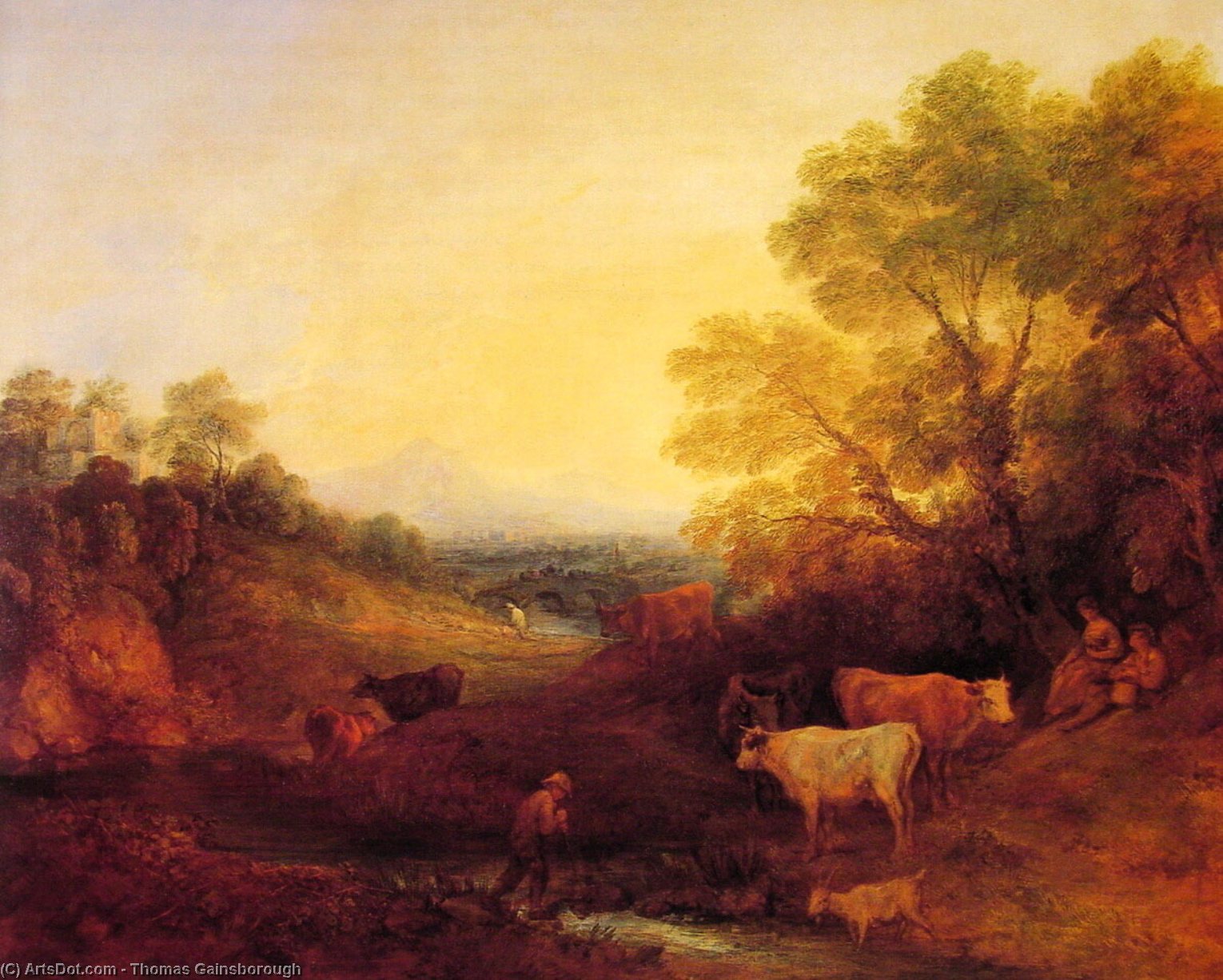 顺序 藝術再現 有牛的景观, 1773 通过 Thomas Gainsborough (1727-1788, United Kingdom) | ArtsDot.com