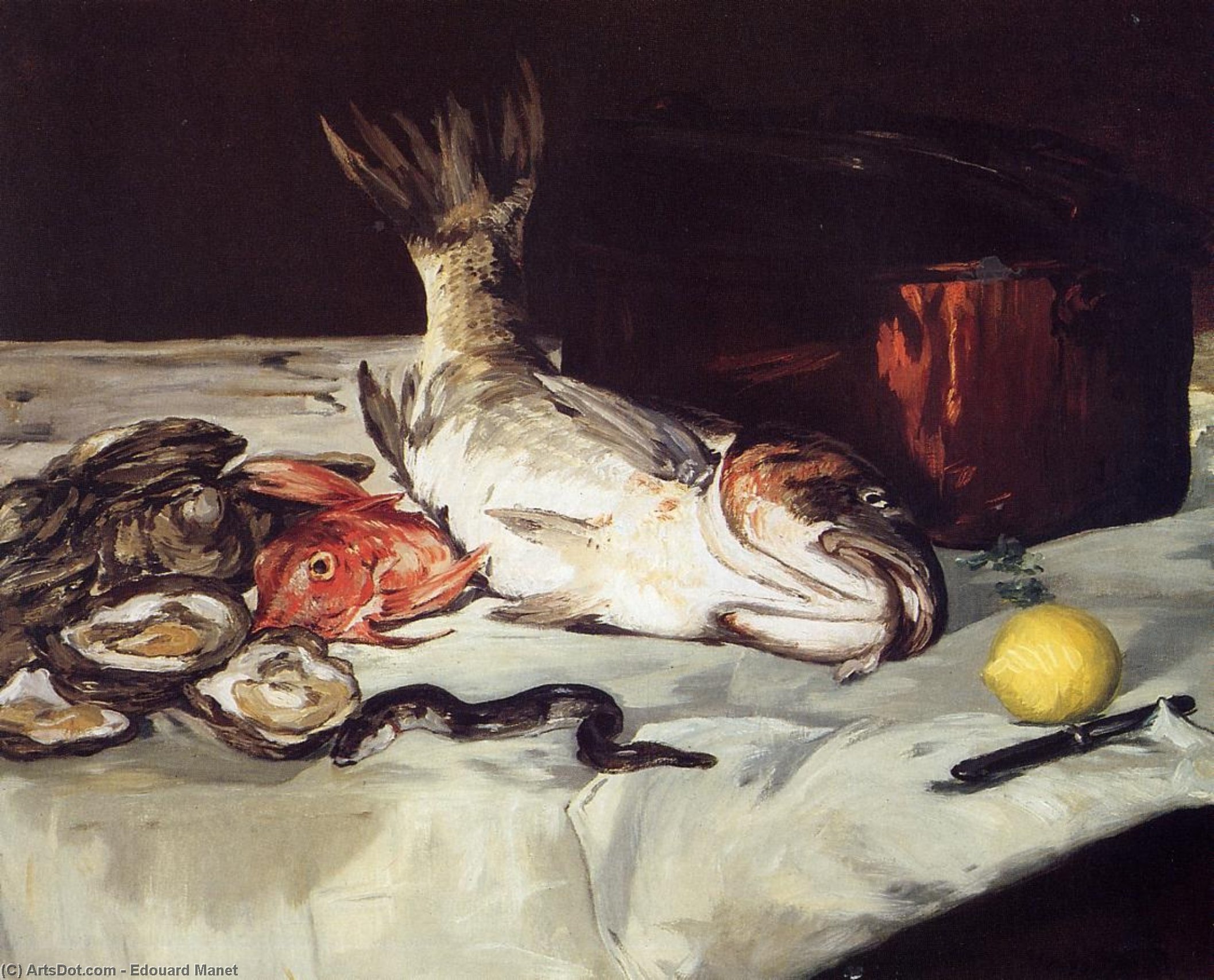 Ordinare Riproduzioni Di Quadri Natura morta con pesce, 1864 di Edouard Manet (1832-1883, France) | ArtsDot.com
