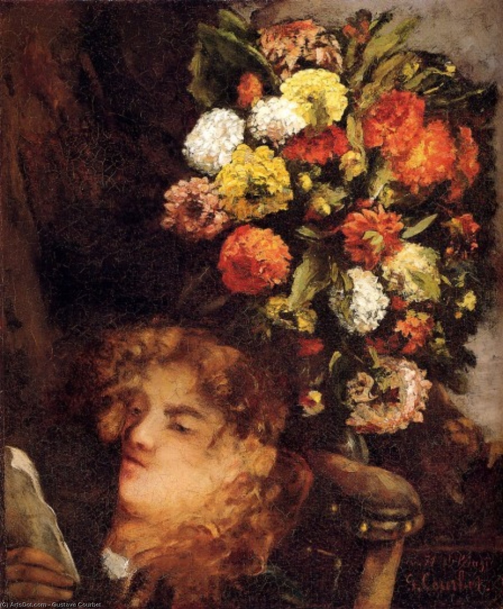 Order Art Reproductions Head of a Woman with Flowers, 1871 by Gustave Courbet (1819-1877, France) | ArtsDot.com