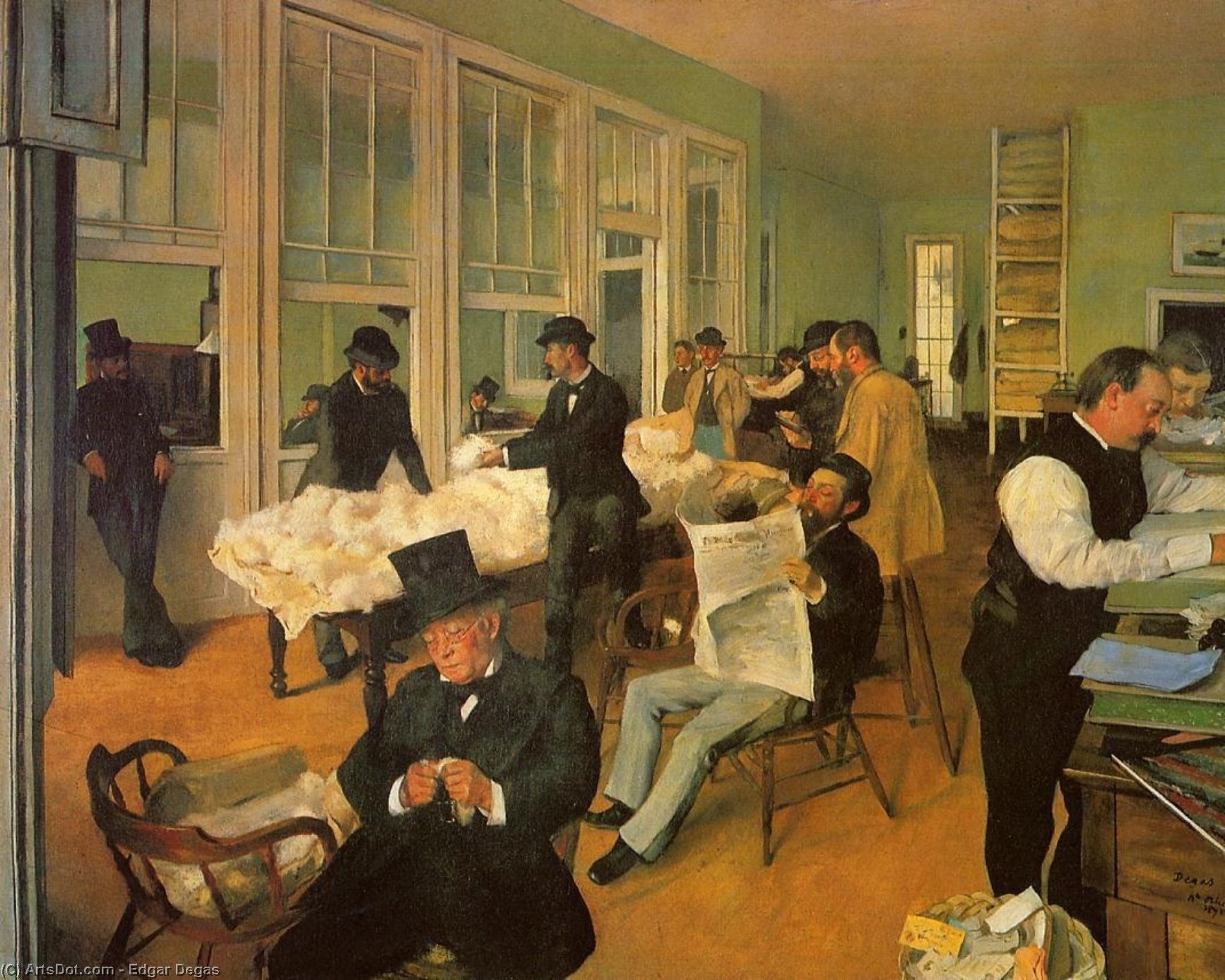 顺序 畫複製 新奥尔良棉花交易所, 1873 通过 Edgar Degas (1834-1917, France) | ArtsDot.com