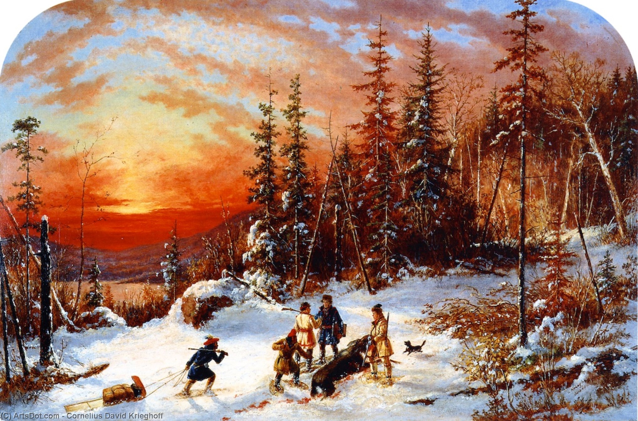 Pedir Reproducciones De Arte Muerte del Moose en Sunset, Lago Hamine Sur de Quebec, 1859 de Cornelius David Krieghoff (1815-1872, Netherlands) | ArtsDot.com